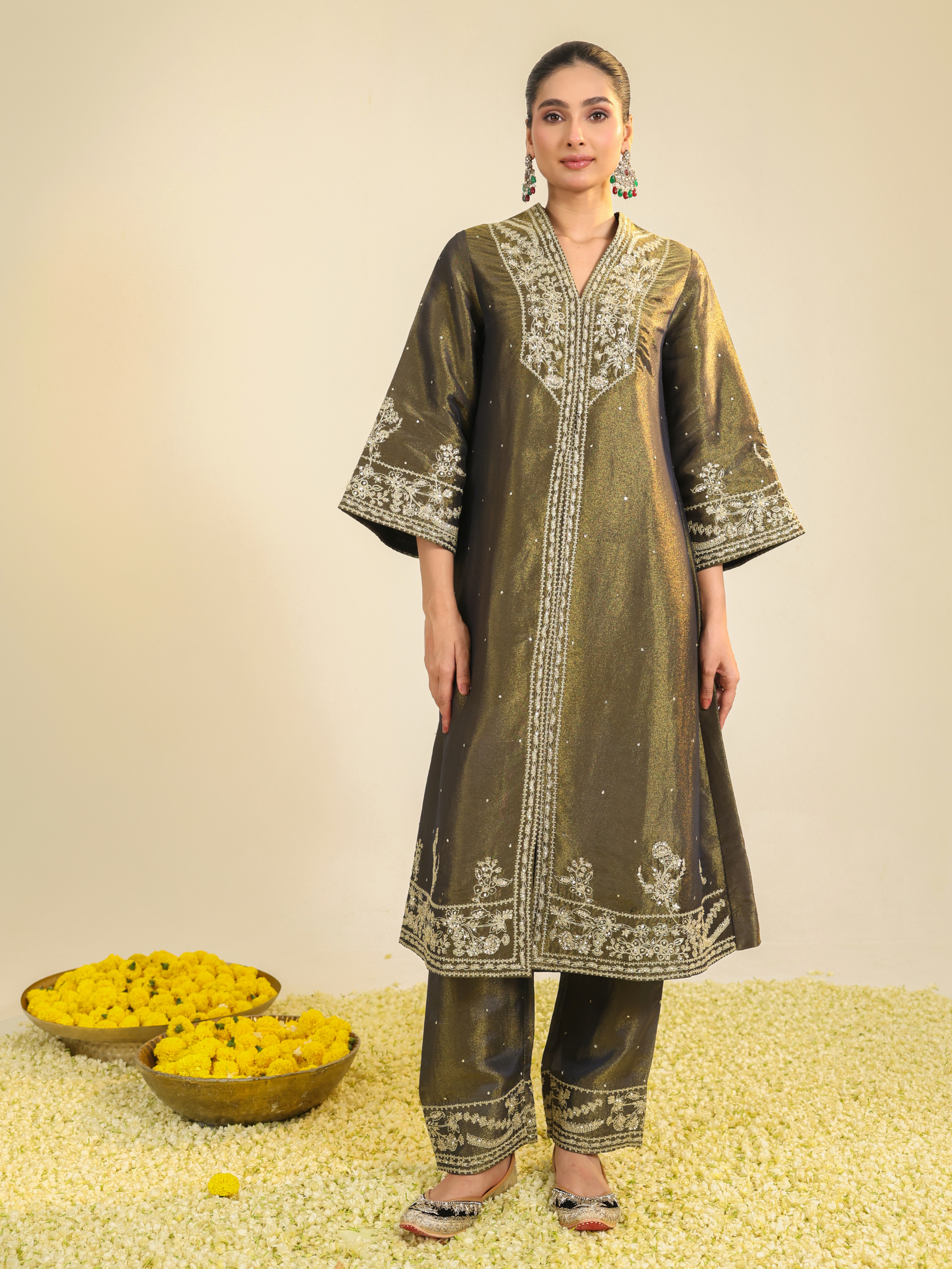 Black Shimmer Tissue Kurta Set
