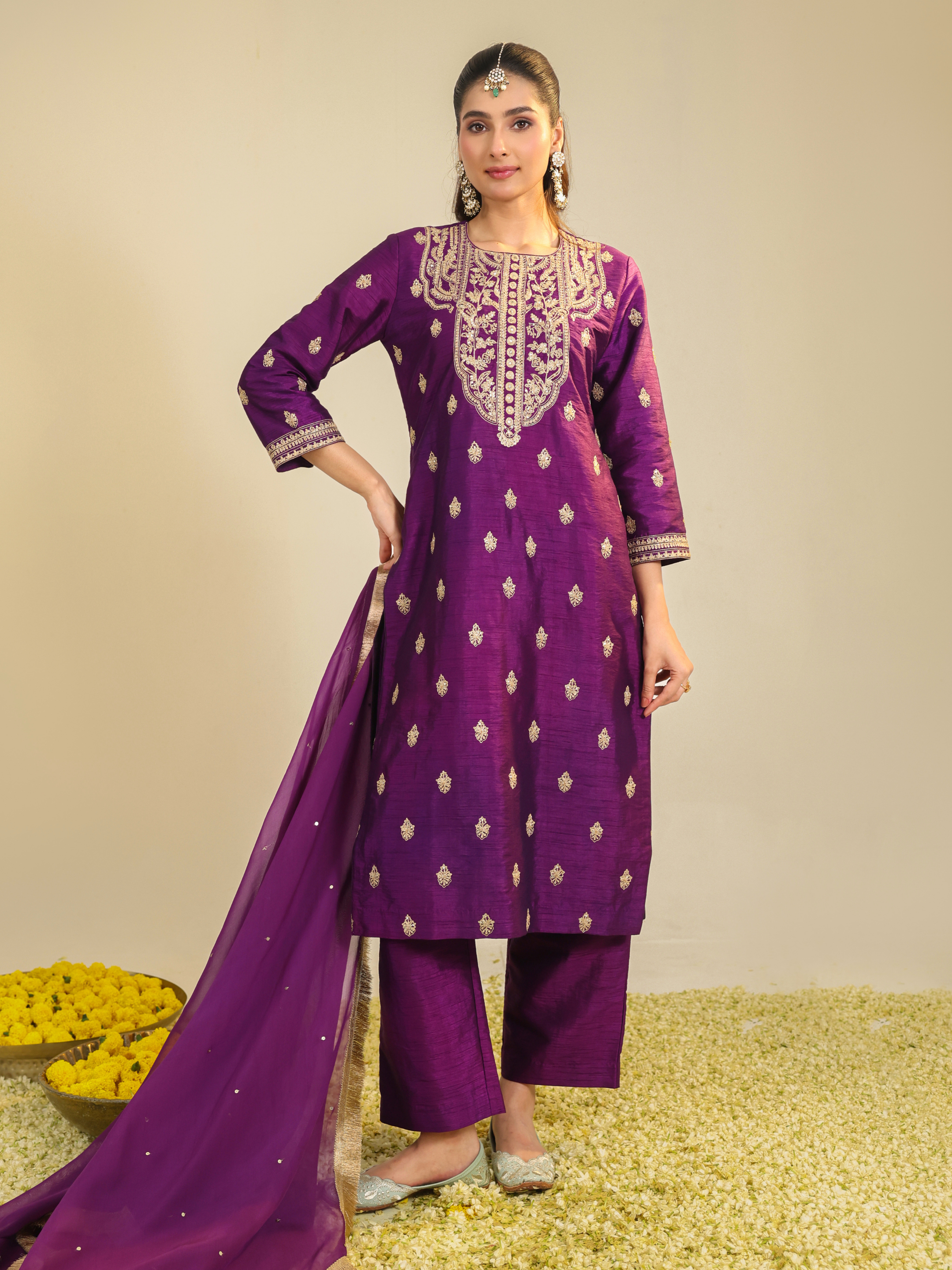 Purple Muktalif Kurta Set