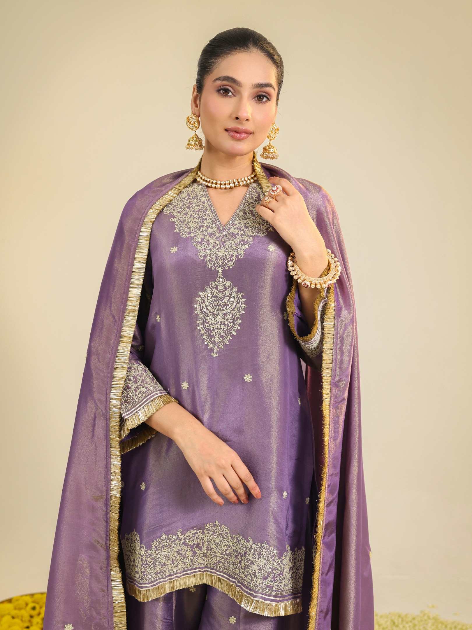 Begum Purple Shimmer Kurta Set
