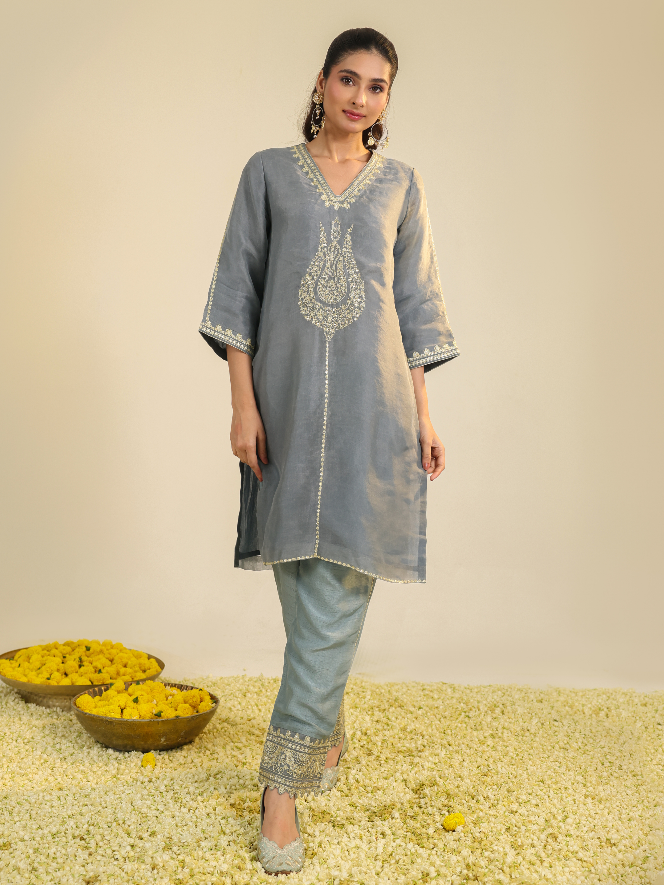 Mist Blue Janki Scalloped Kurta Set