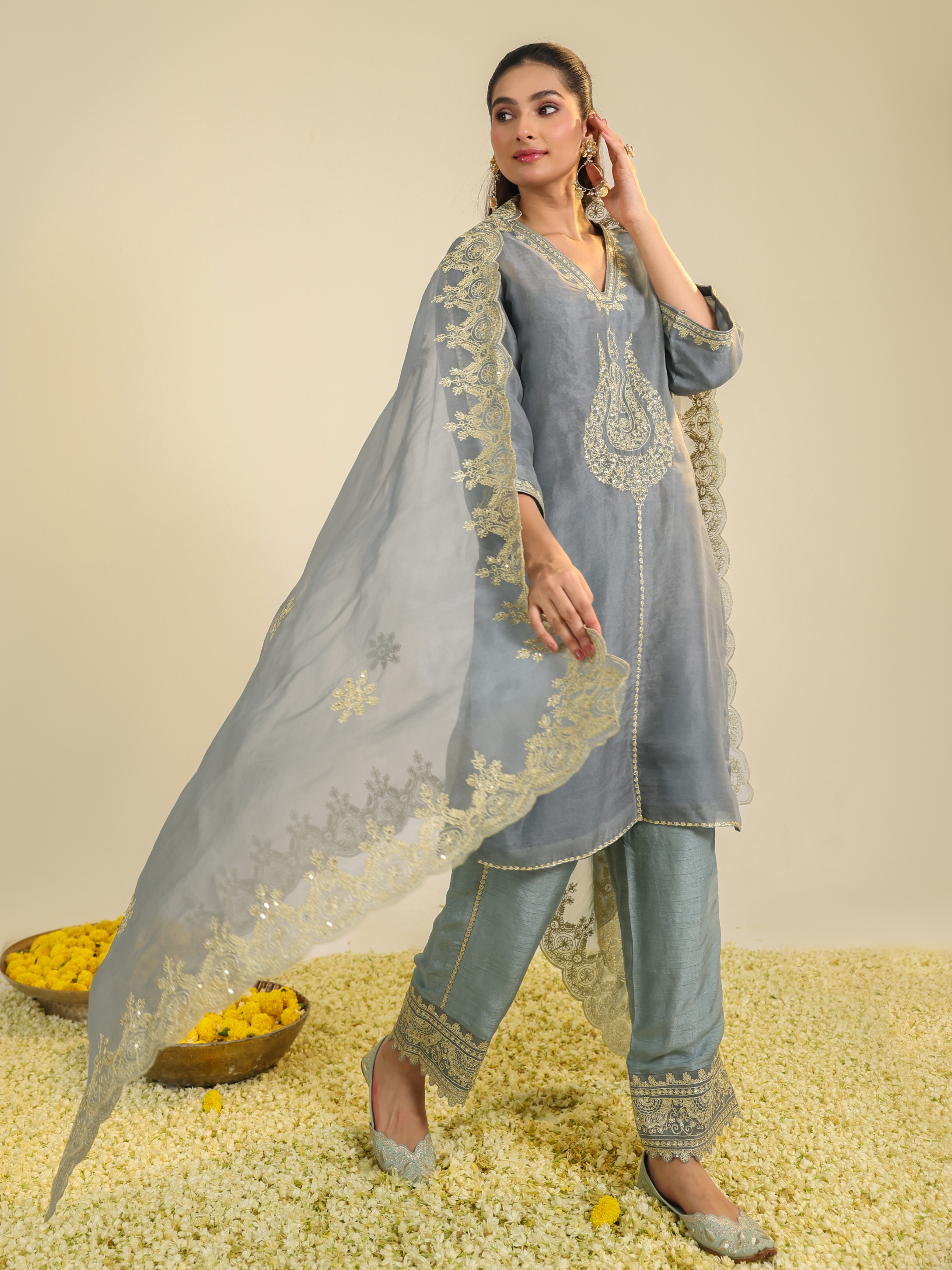 Mist Blue Janki Scalloped Kurta Set