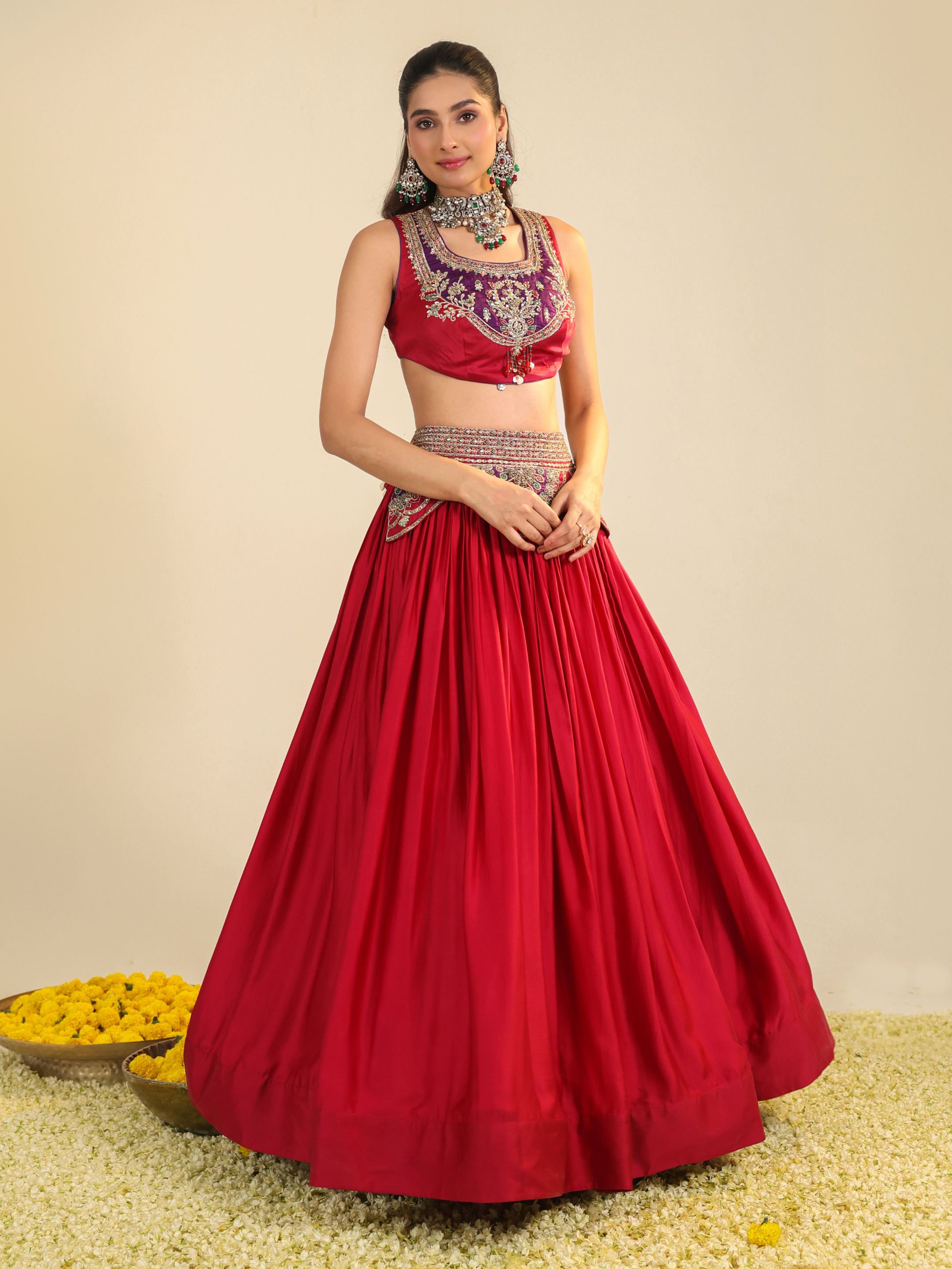 Deep Red Ira Lehenga Set