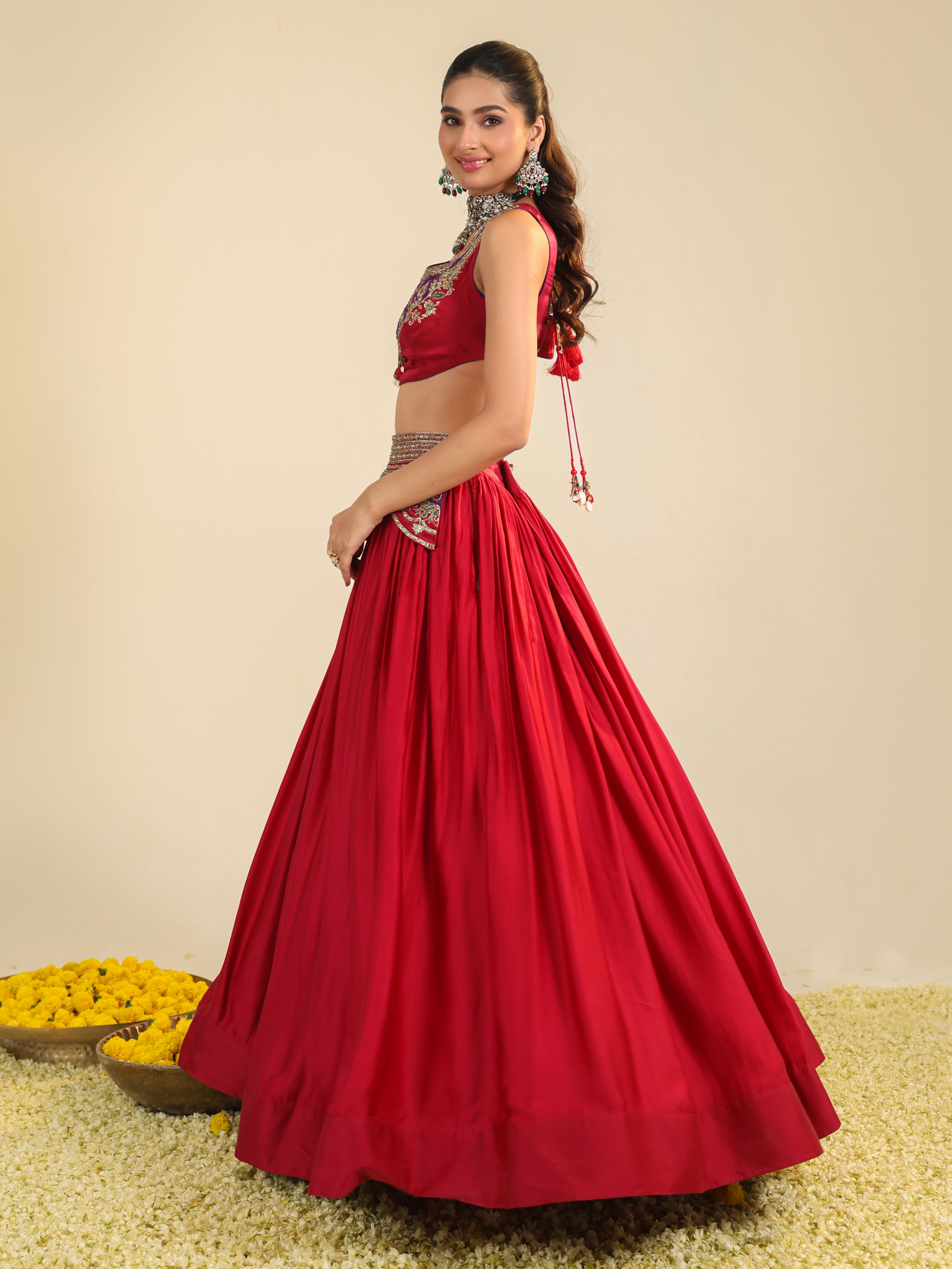 Deep Red Ira Lehenga Set