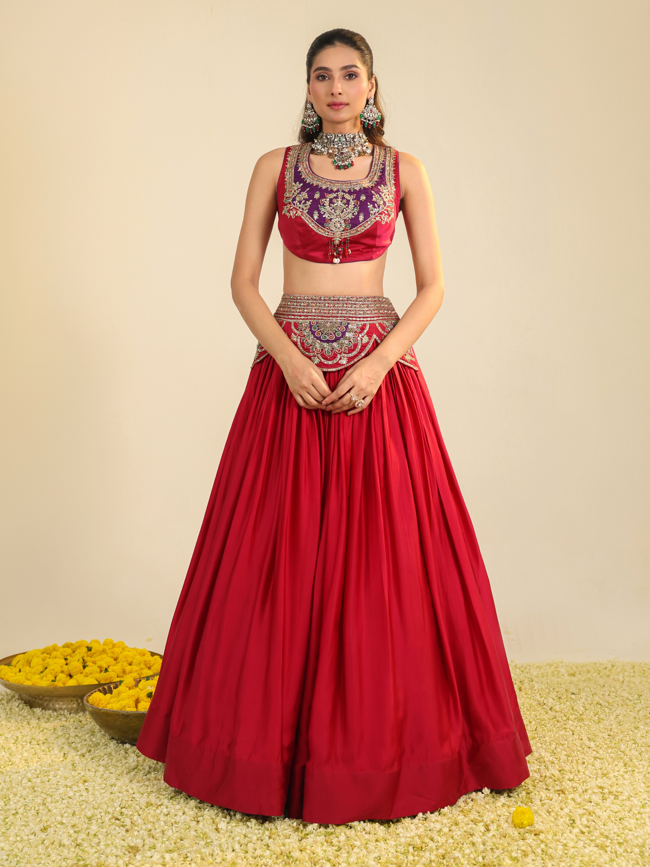 Deep Red Ira Lehenga Set