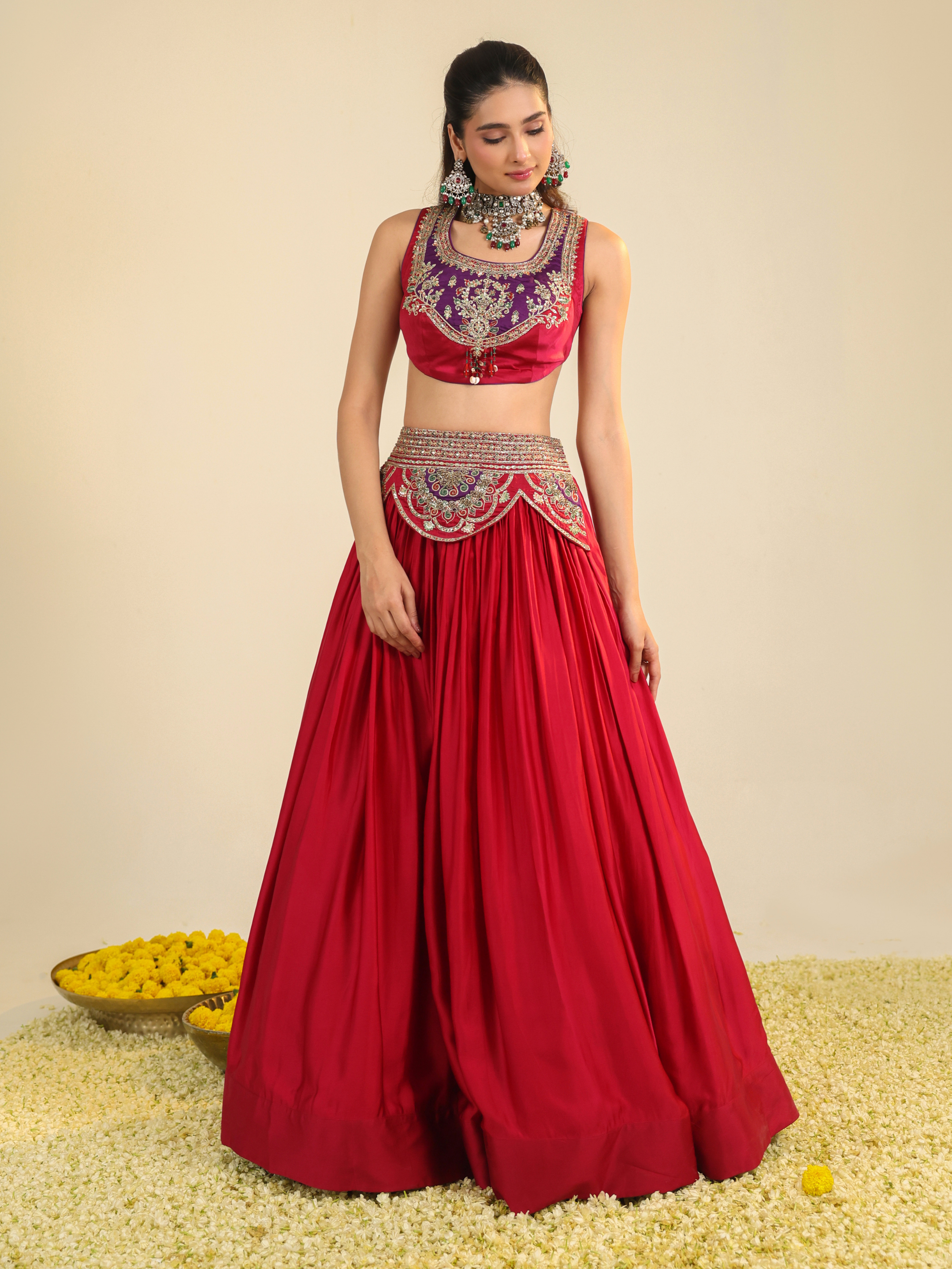 Deep Red Ira Lehenga Set