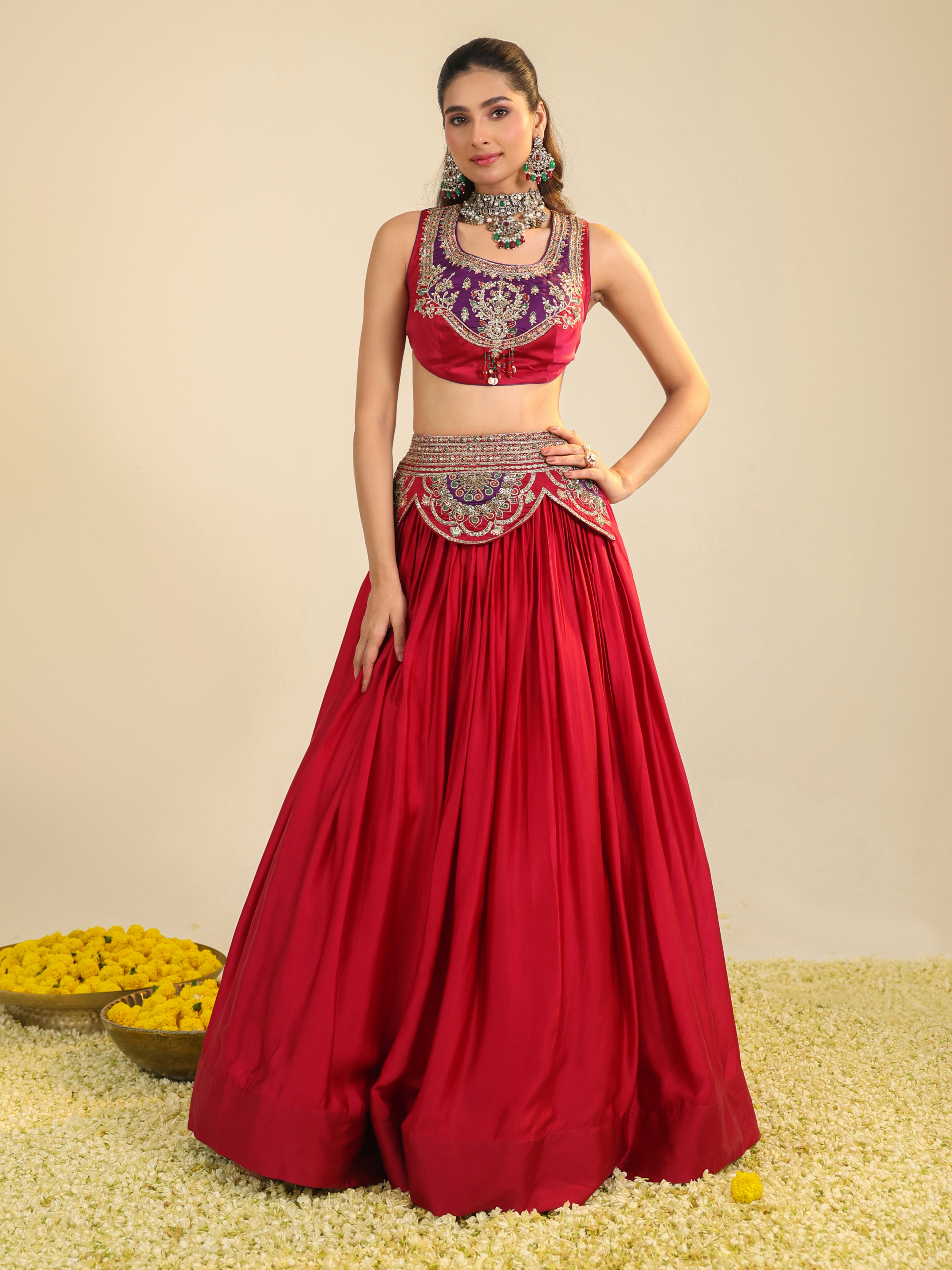 Deep Red Ira Lehenga Set