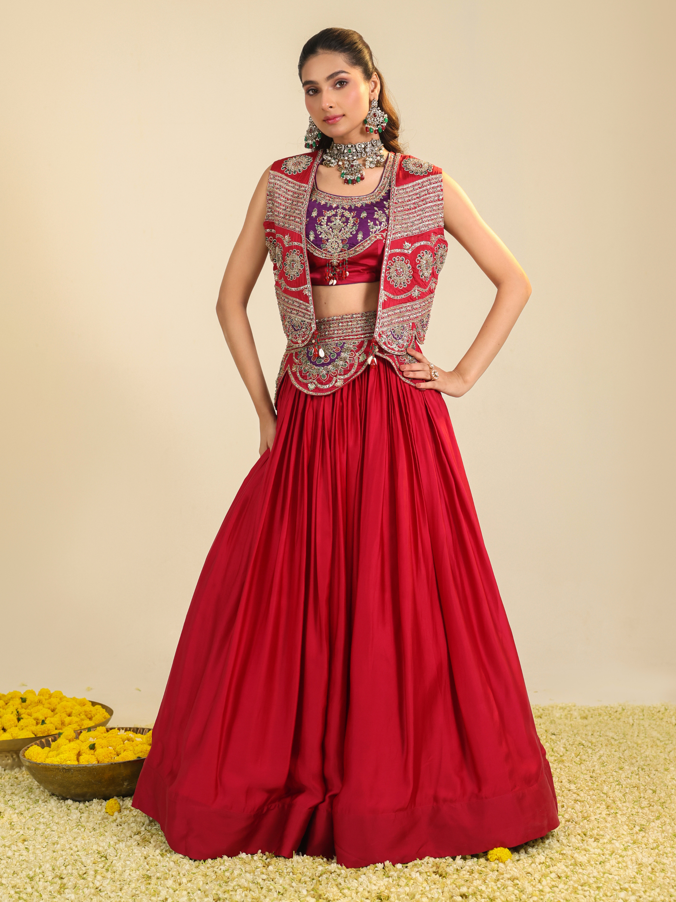 Deep Red Ira Lehenga Set