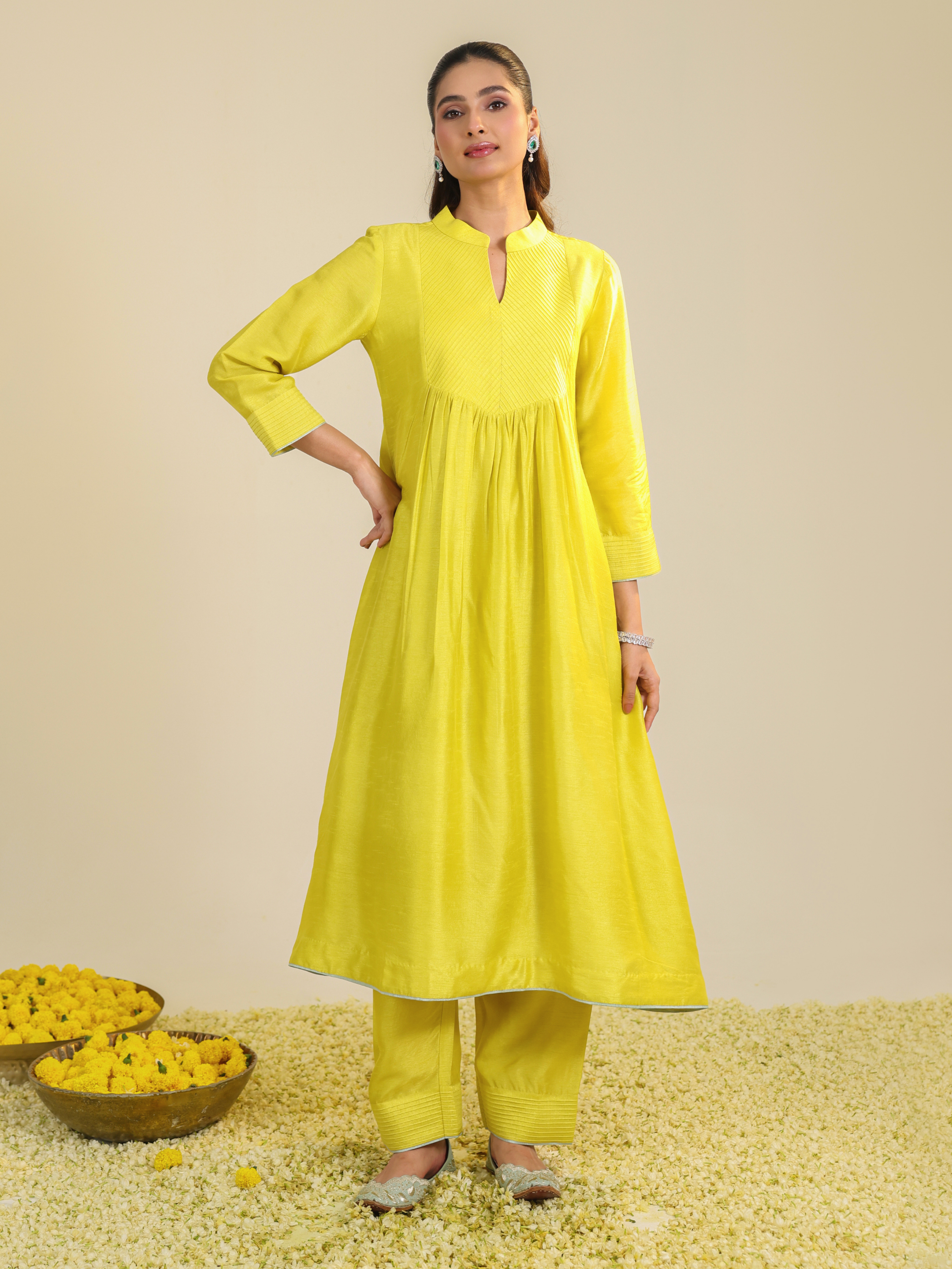 Yellow Scalloped Kurta Set