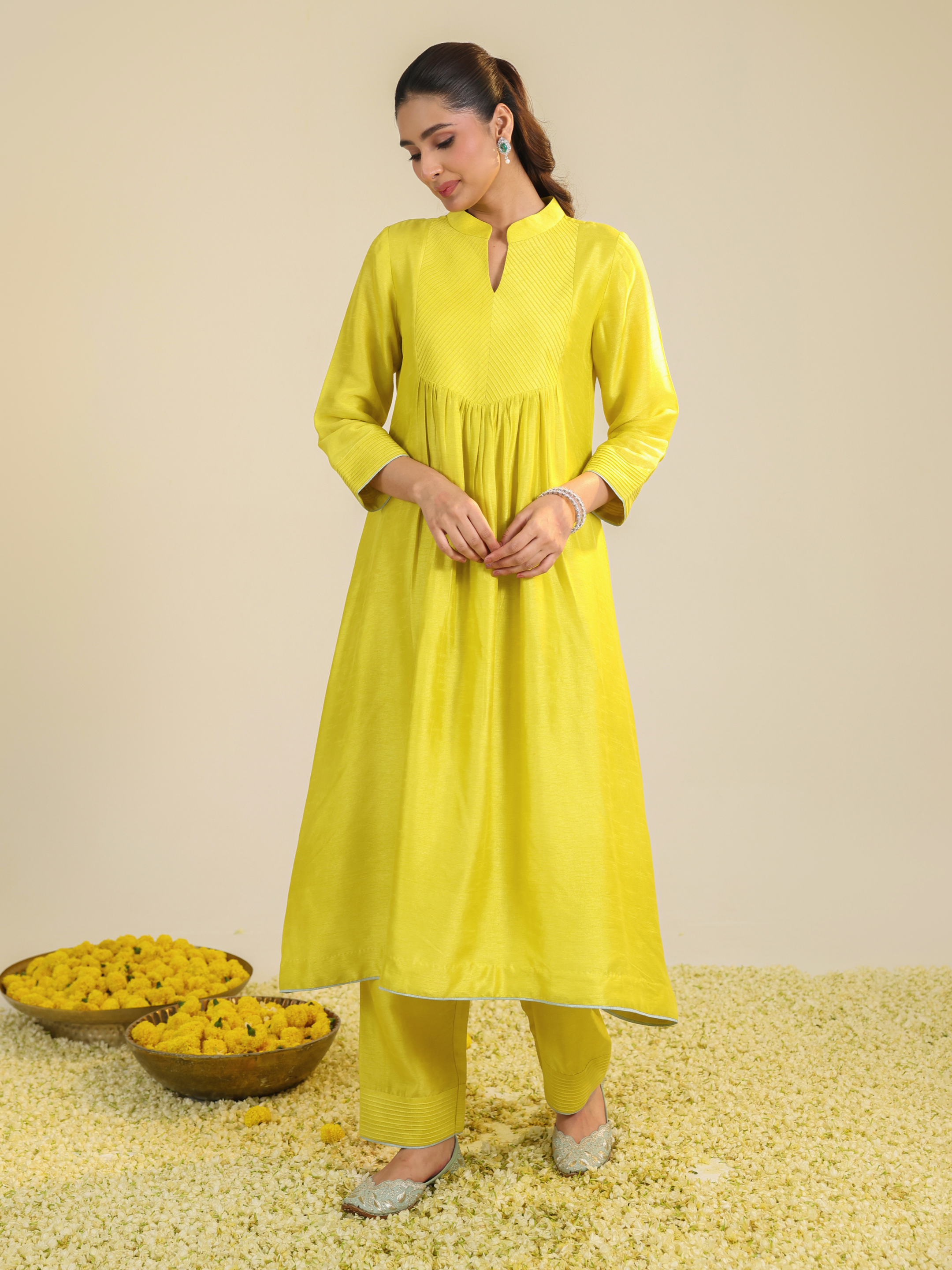 Yellow Scalloped Kurta Set