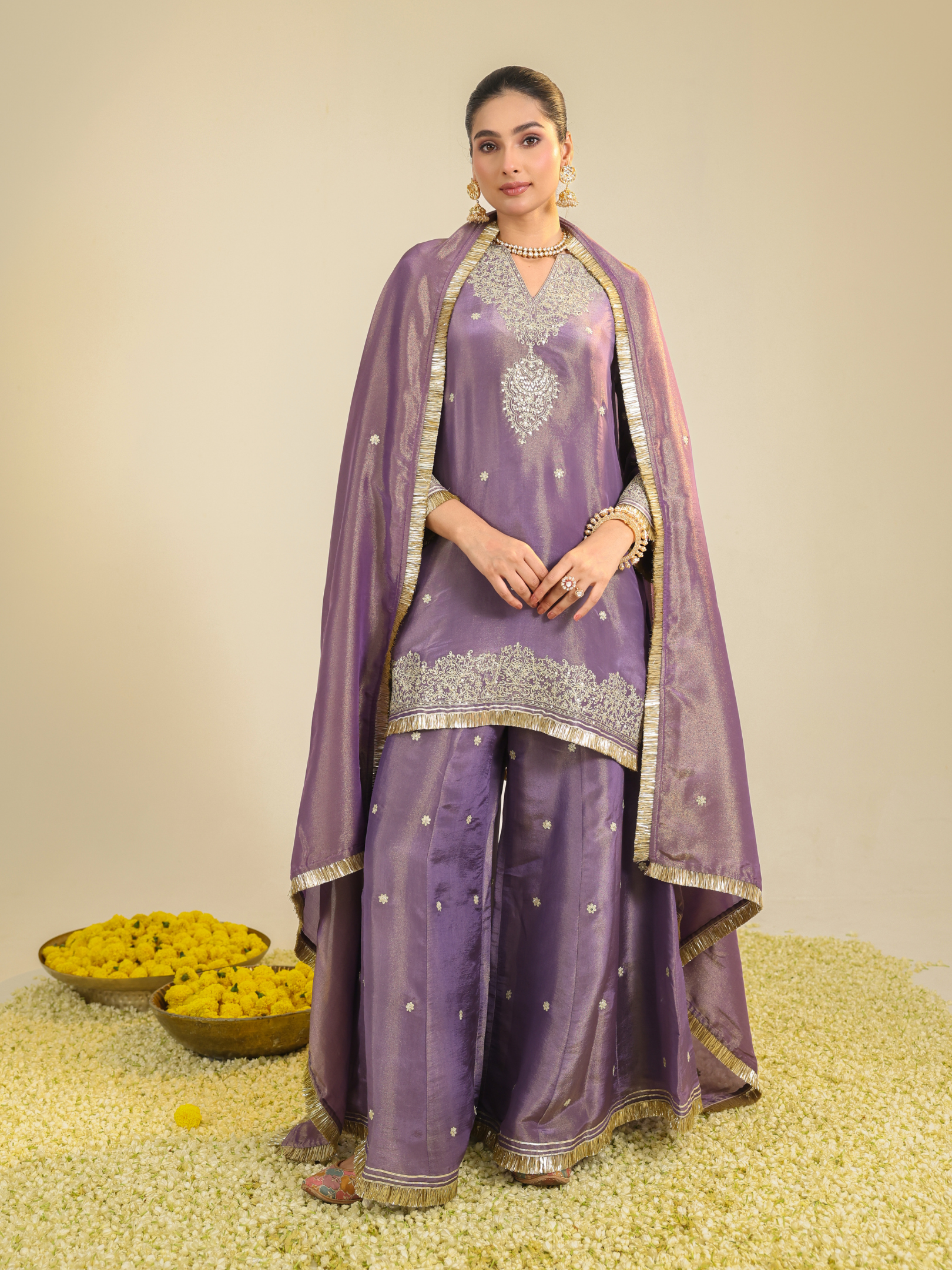 Begum Purple Shimmer Kurta Set