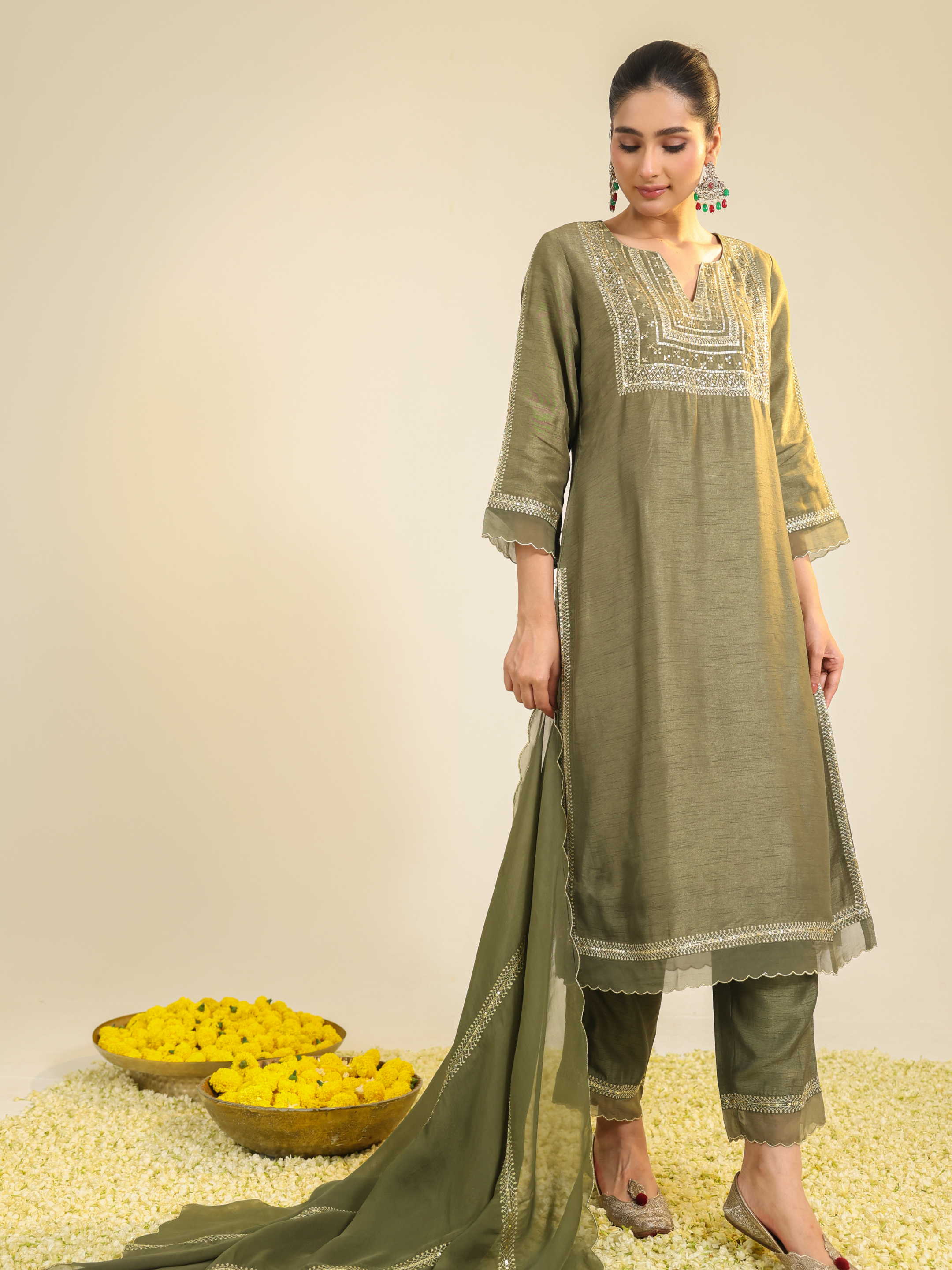 Sage Green Mughal Kurta Set