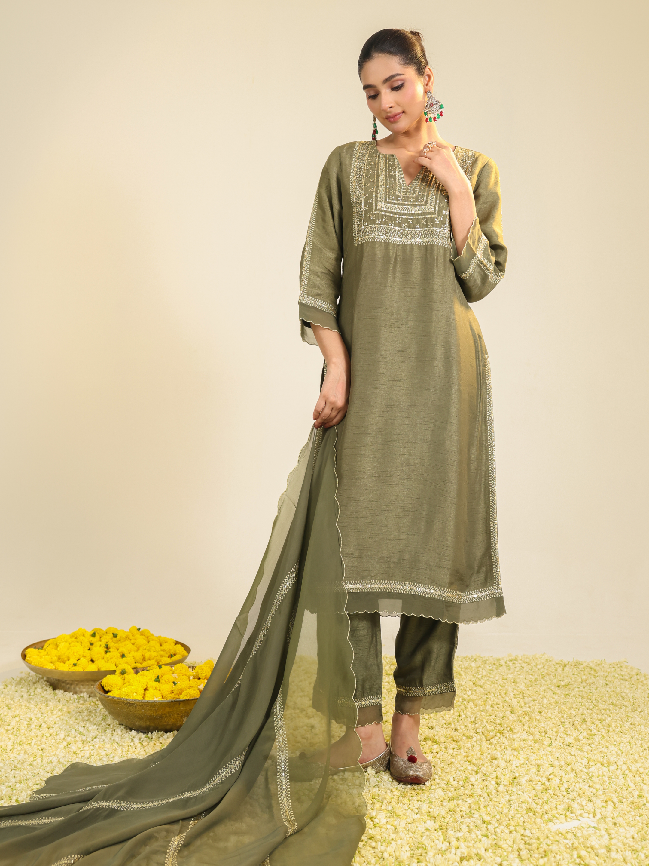 Sage Green Mughal Kurta Set