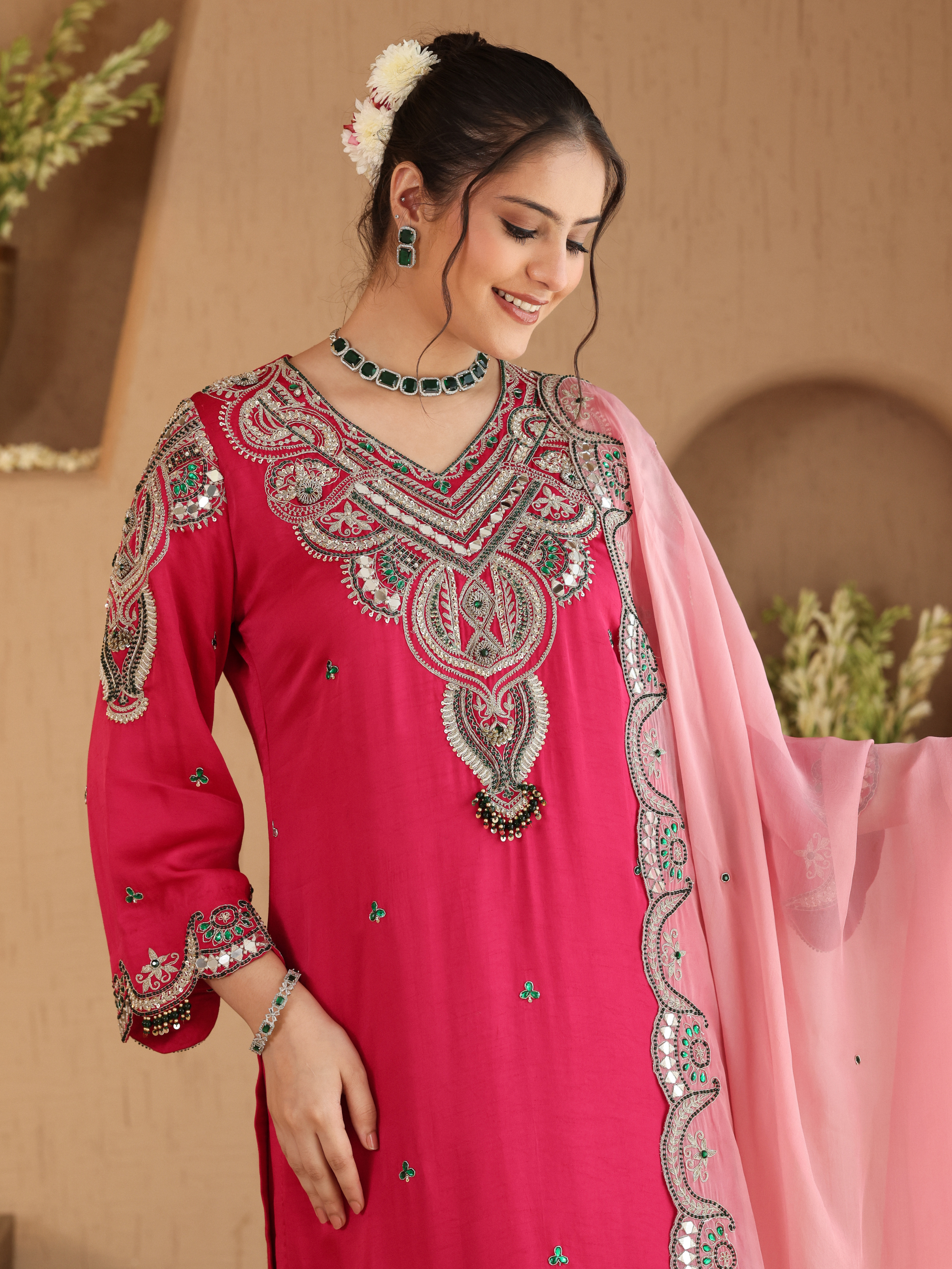 Fuchsia Pink Emerald Kurta Set