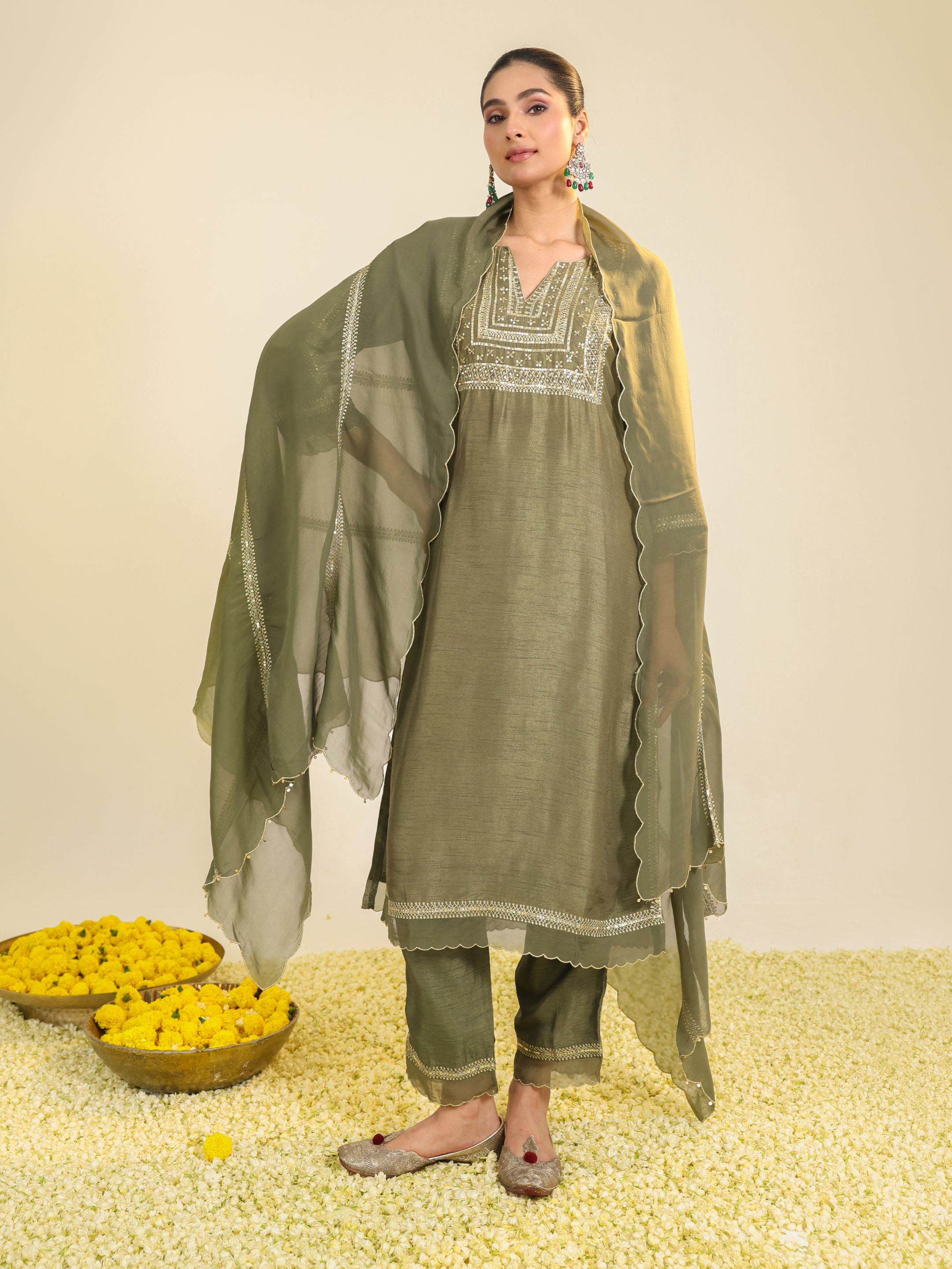 Sage Green Mughal Kurta Set