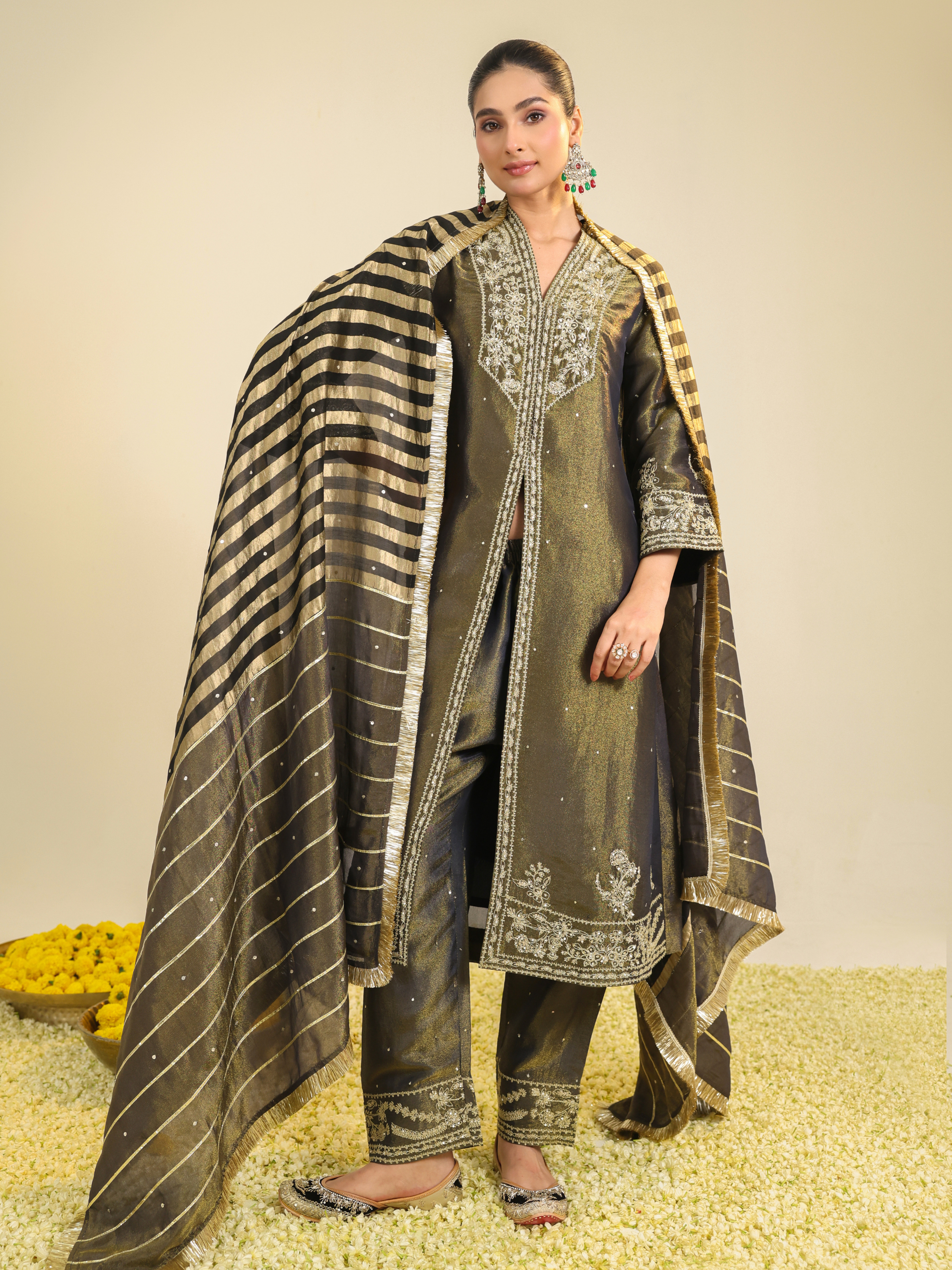Black Shimmer Tissue Kurta Set