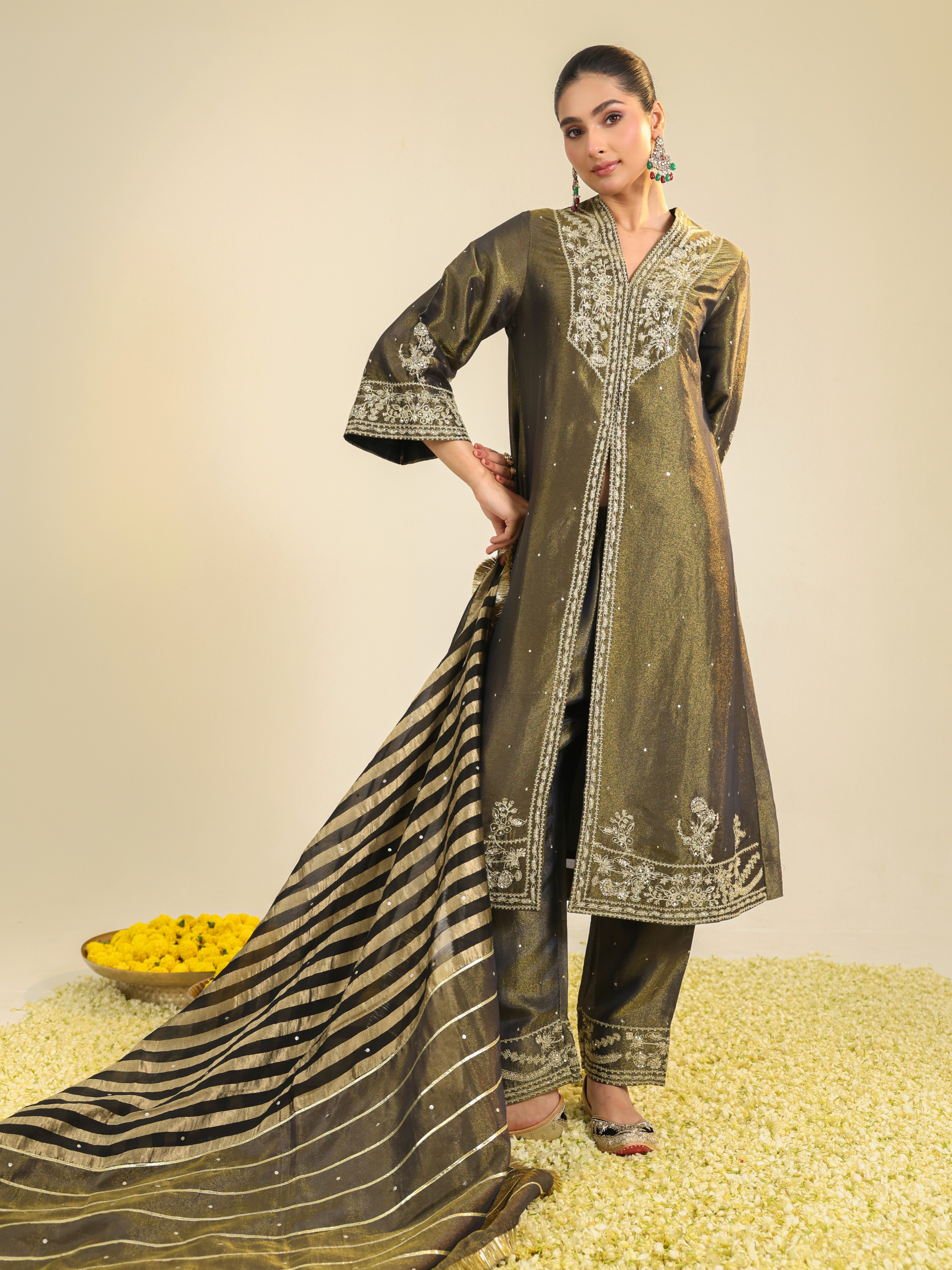 Black Shimmer Tissue Kurta Set