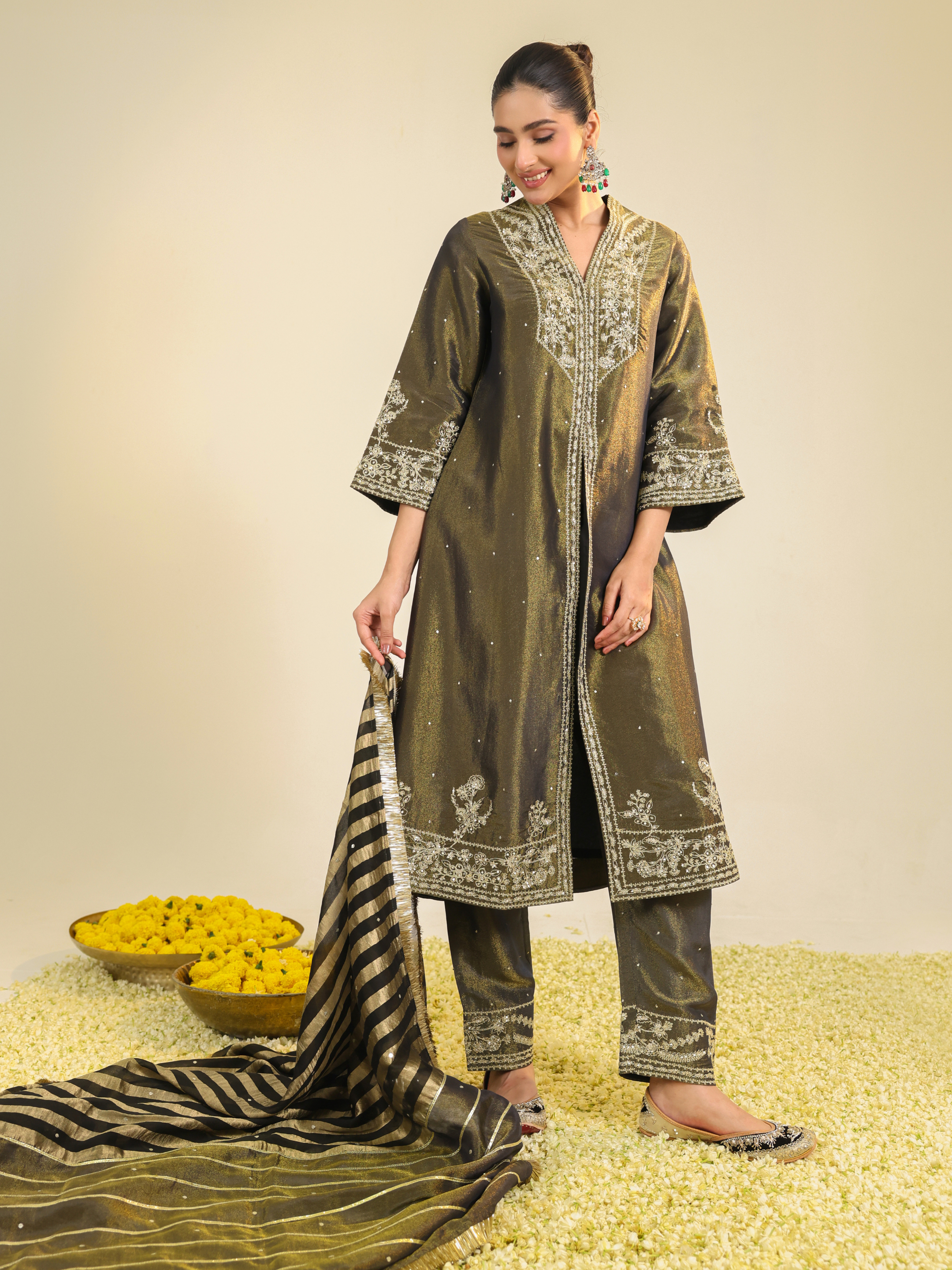 Black Shimmer Tissue Kurta Set