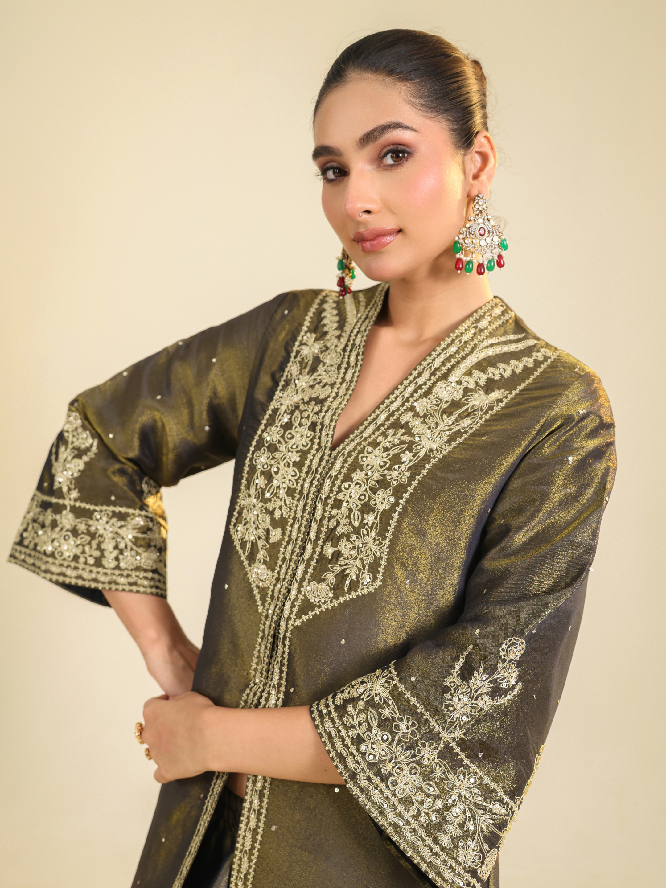 Black Shimmer Tissue Kurta Set