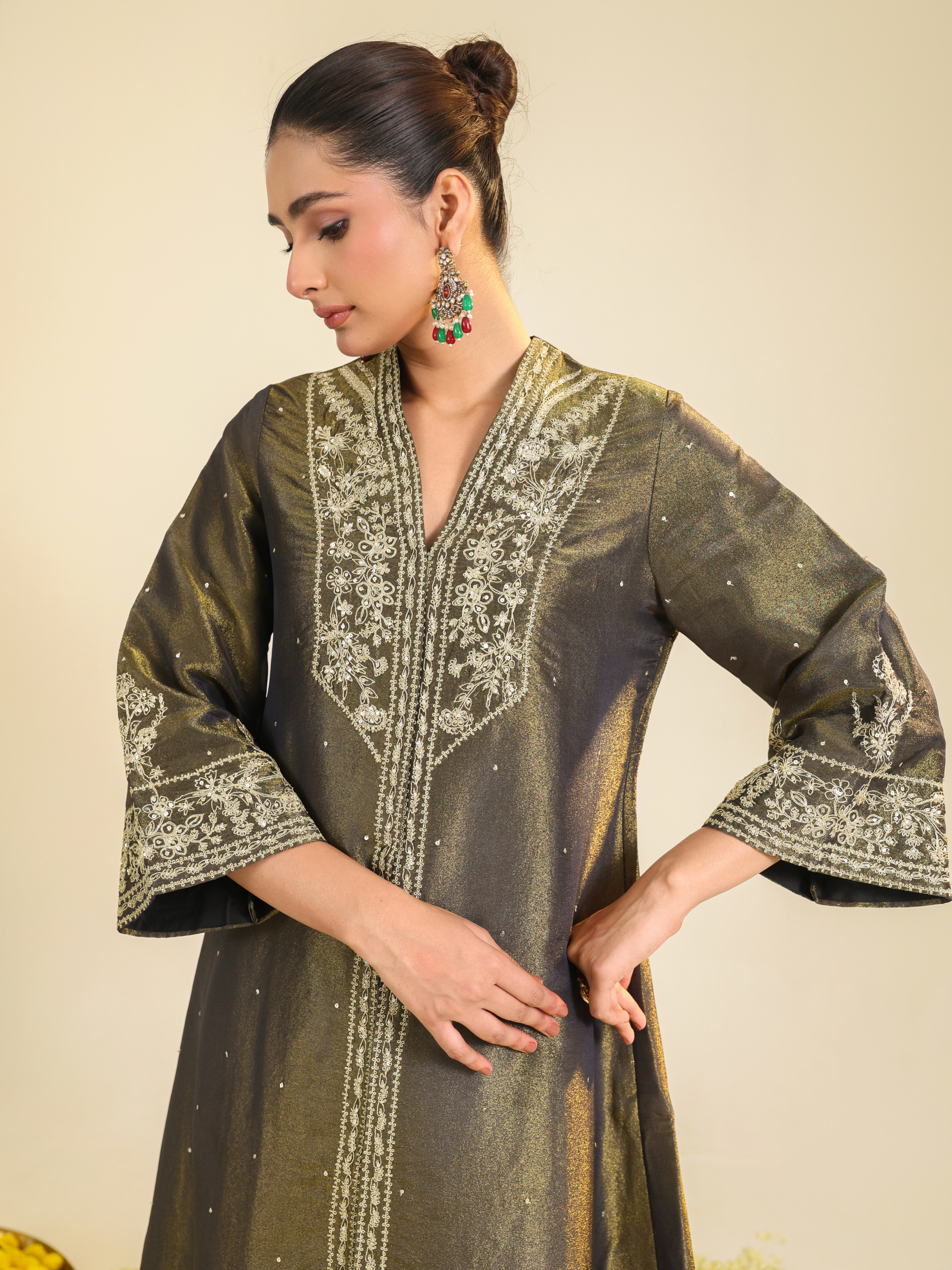 Black Shimmer Tissue Kurta Set