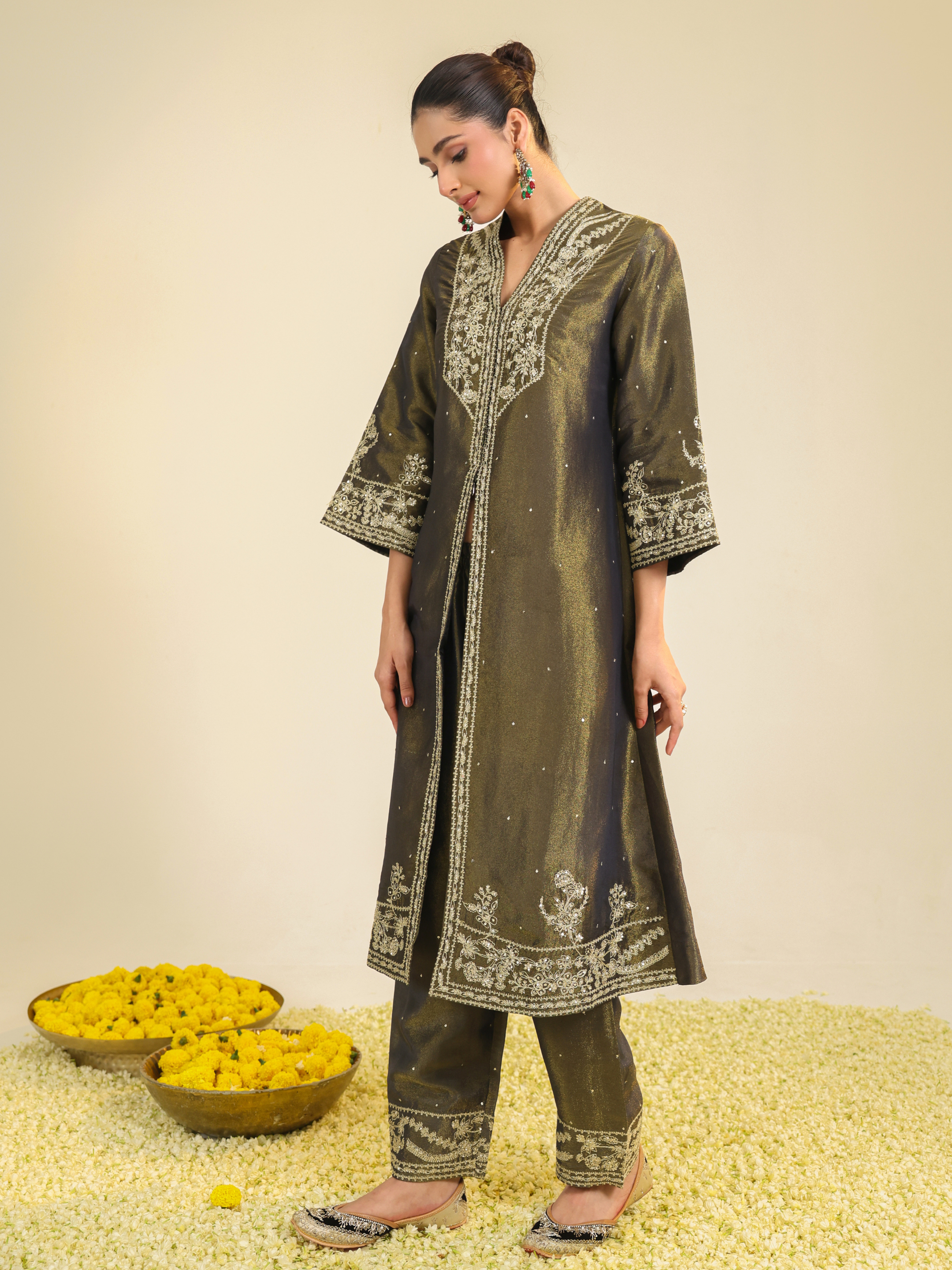 Black Shimmer Tissue Kurta Set