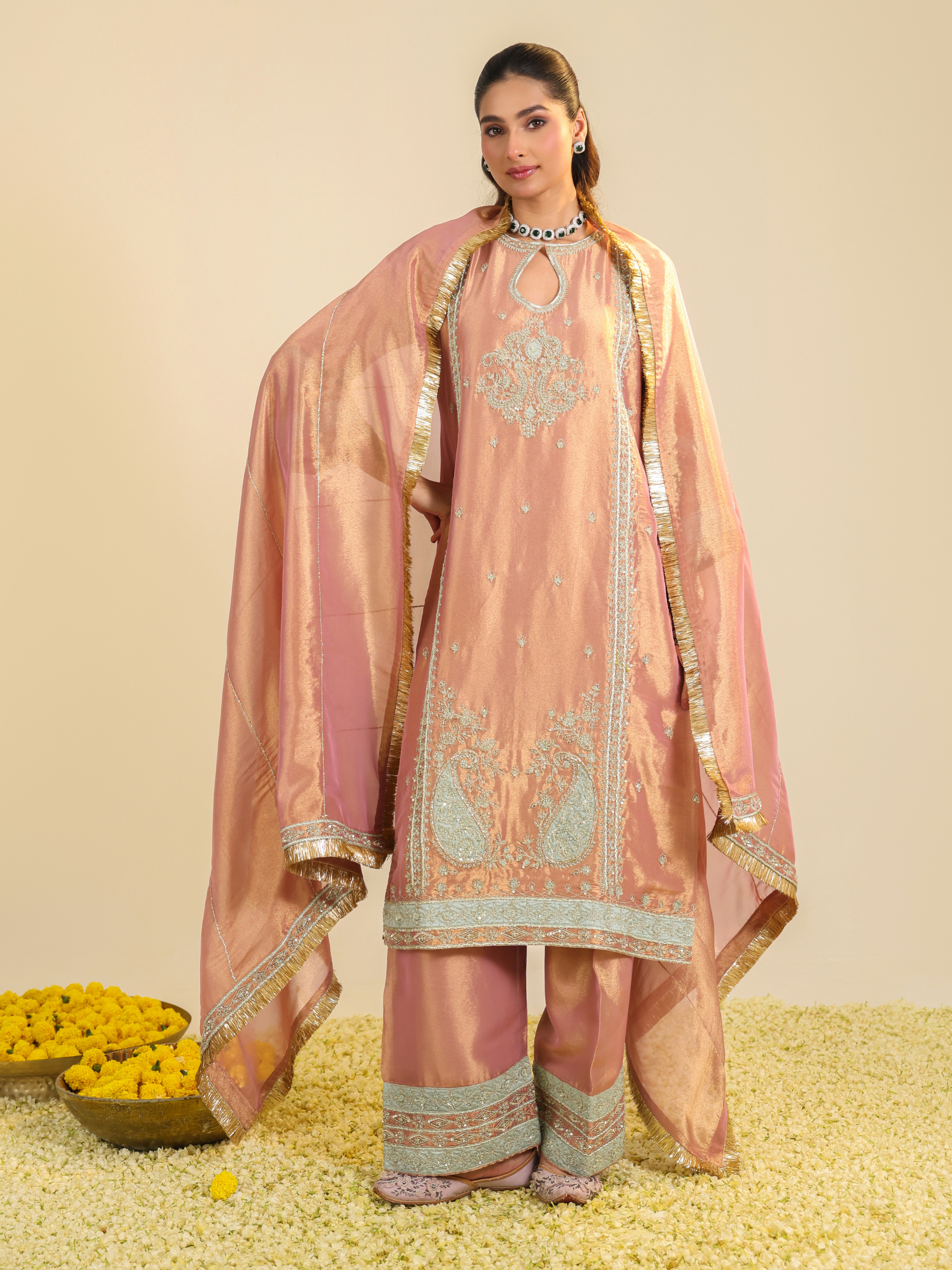 Pink Lamhe Tissue Kurta Set