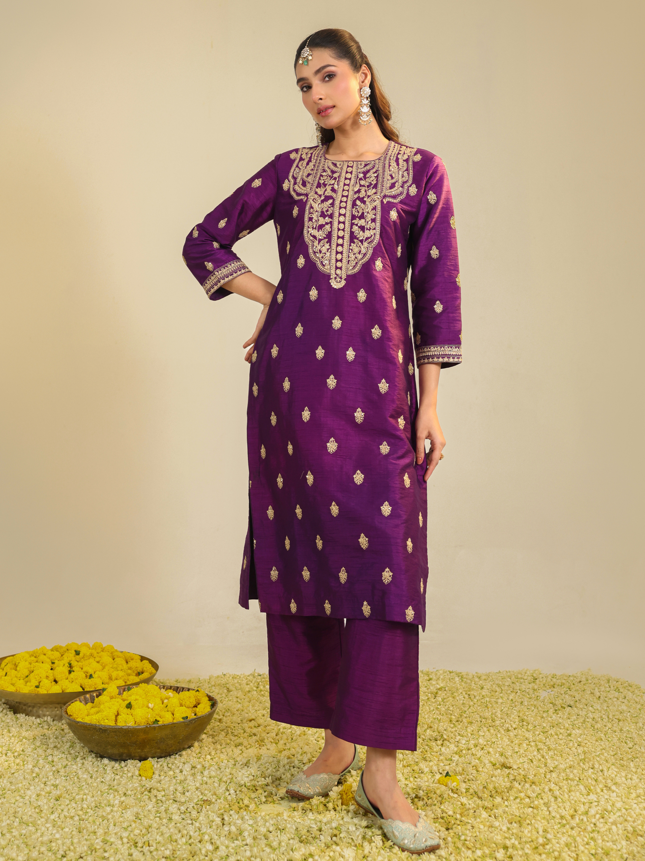 Purple Muktalif Kurta Set