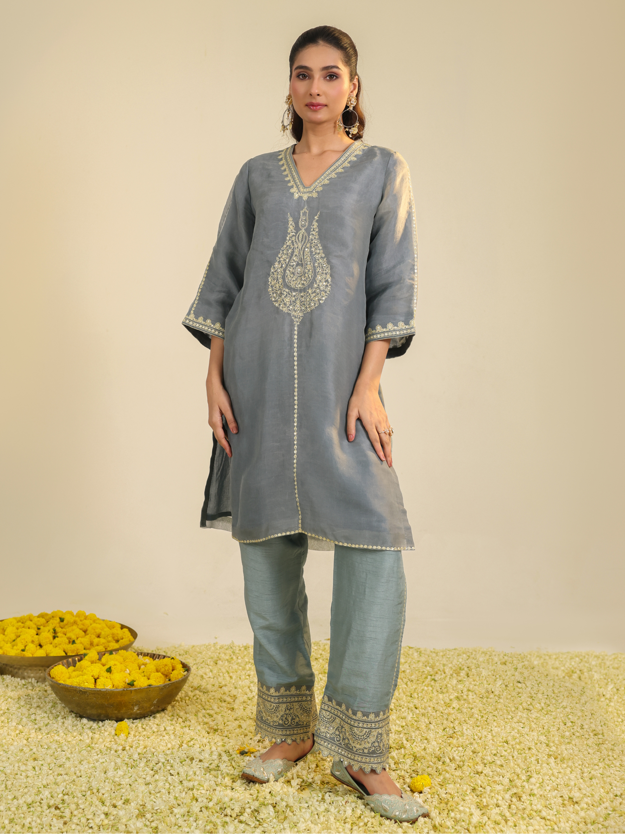 Mist Blue Janki Scalloped Kurta Set