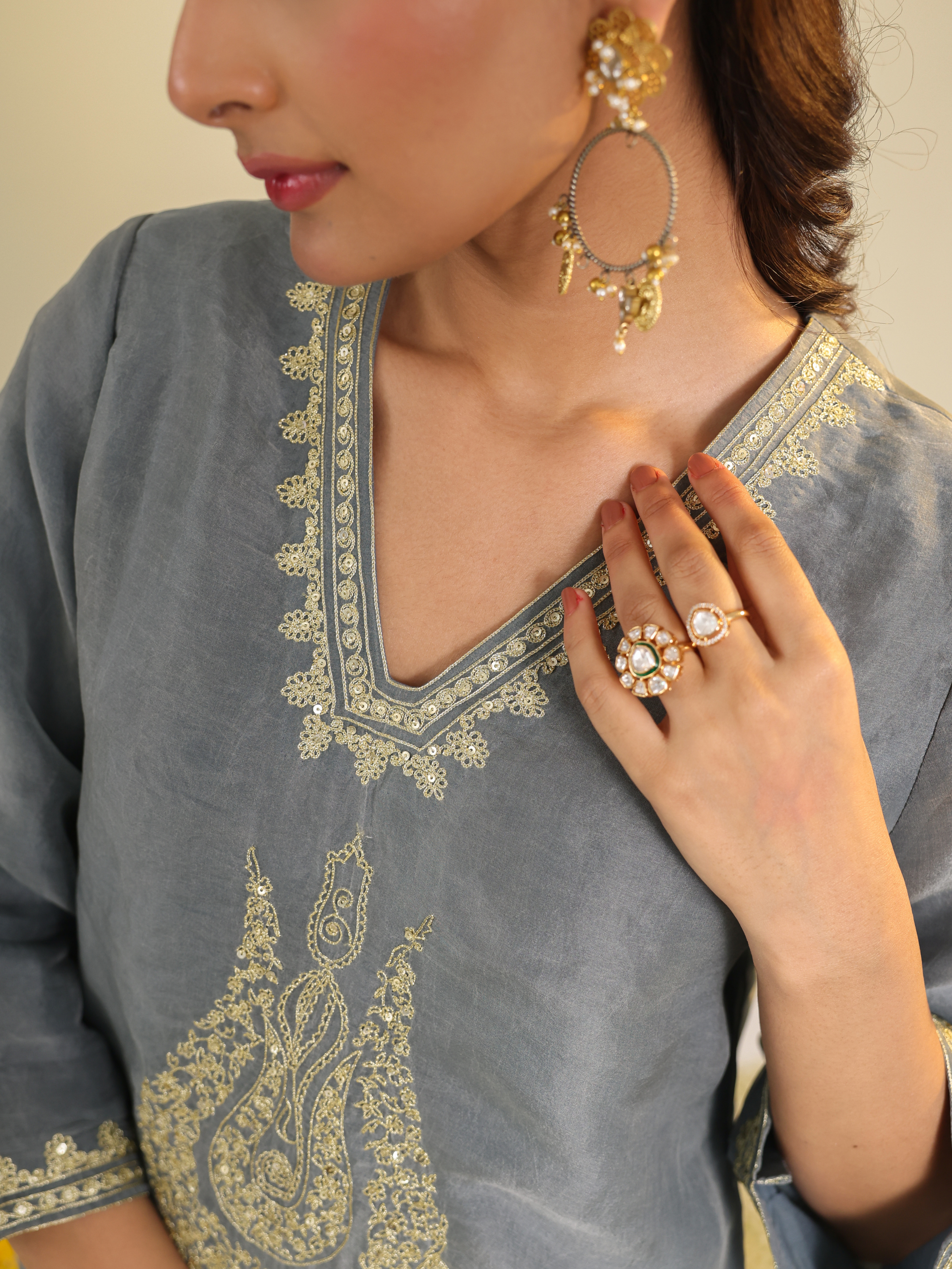 Mist Blue Janki Scalloped Kurta Set