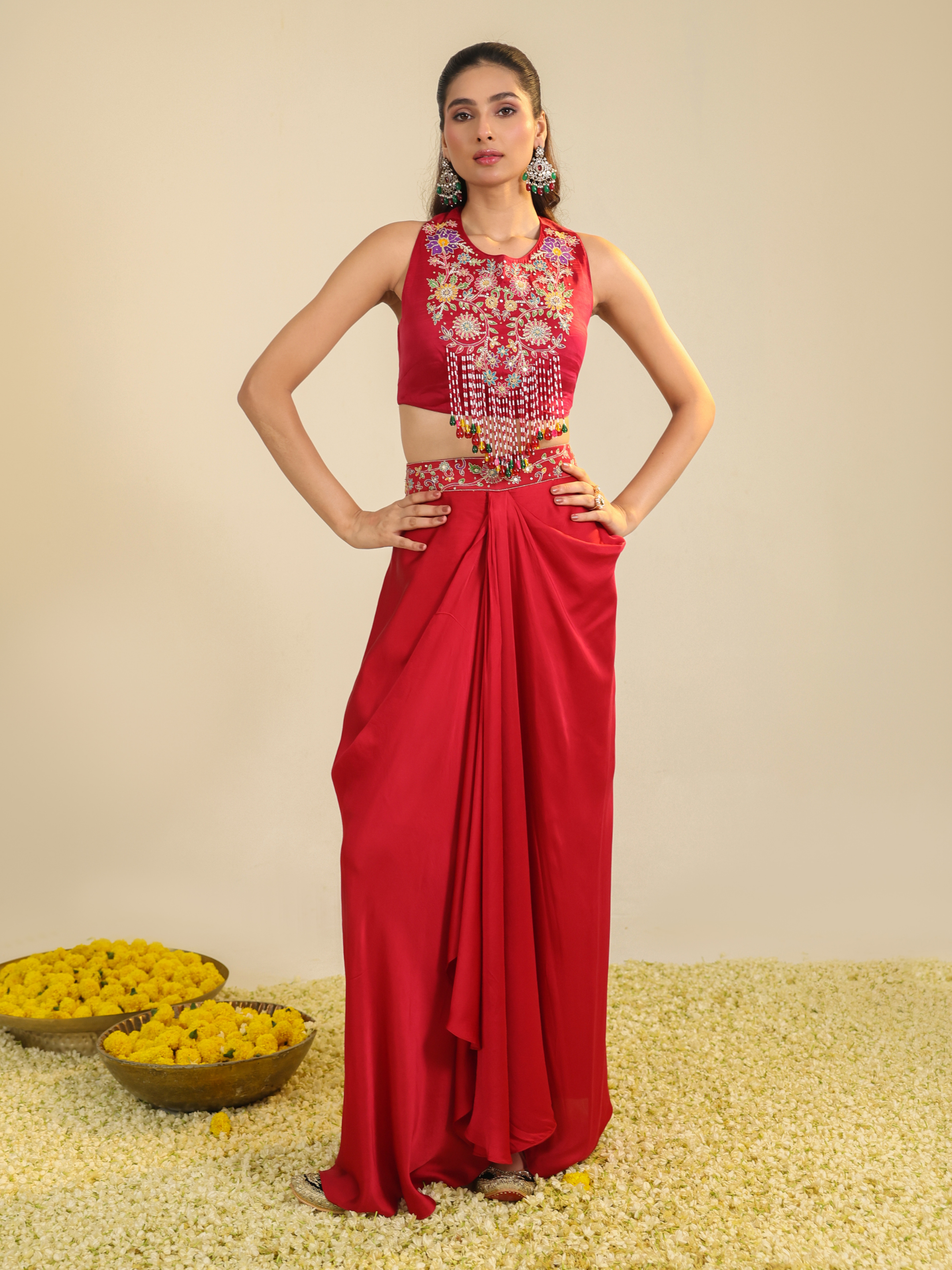 Red Gulbabo Dhoti Set