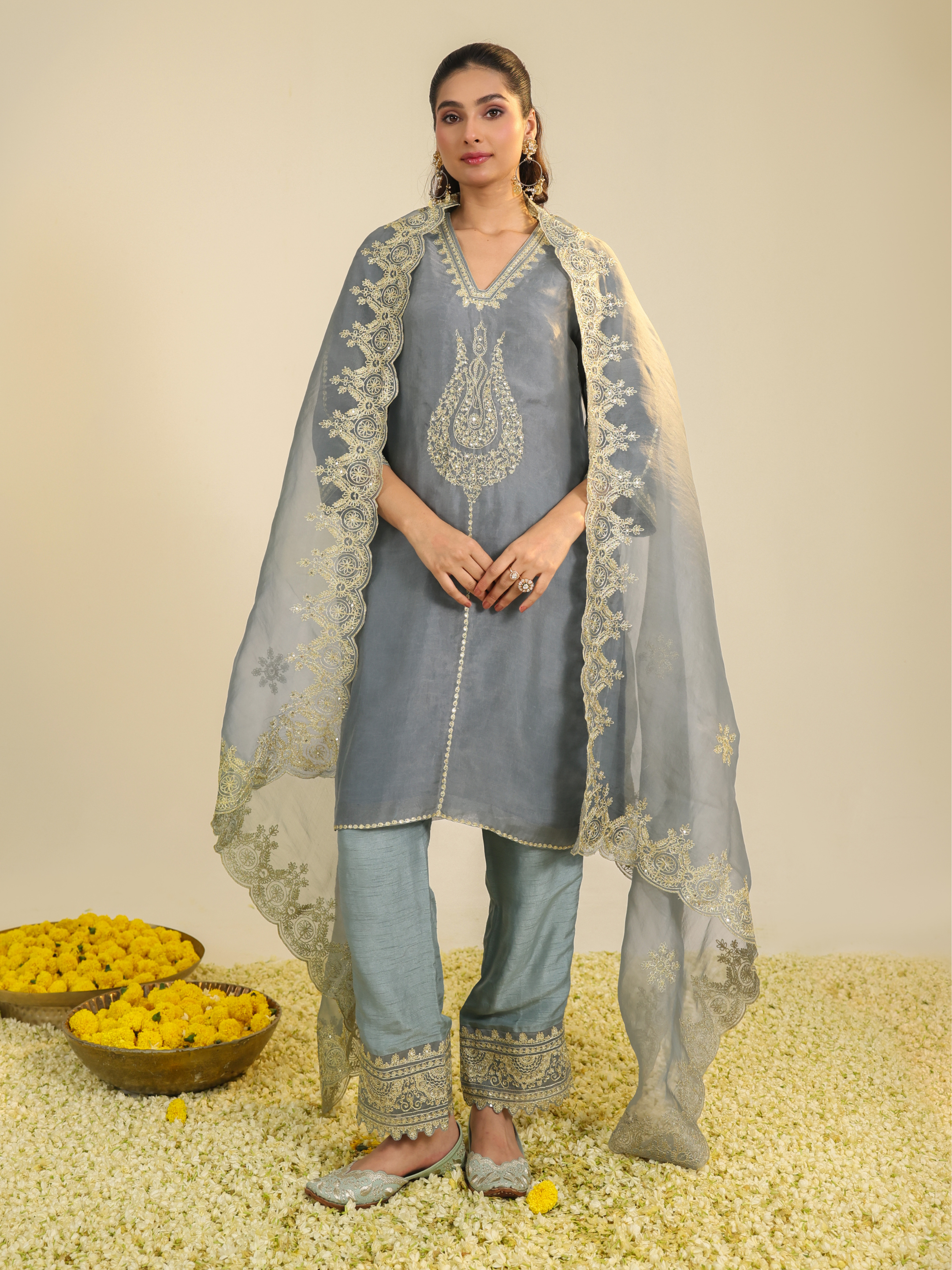 Mist Blue Janki Scalloped Kurta Set