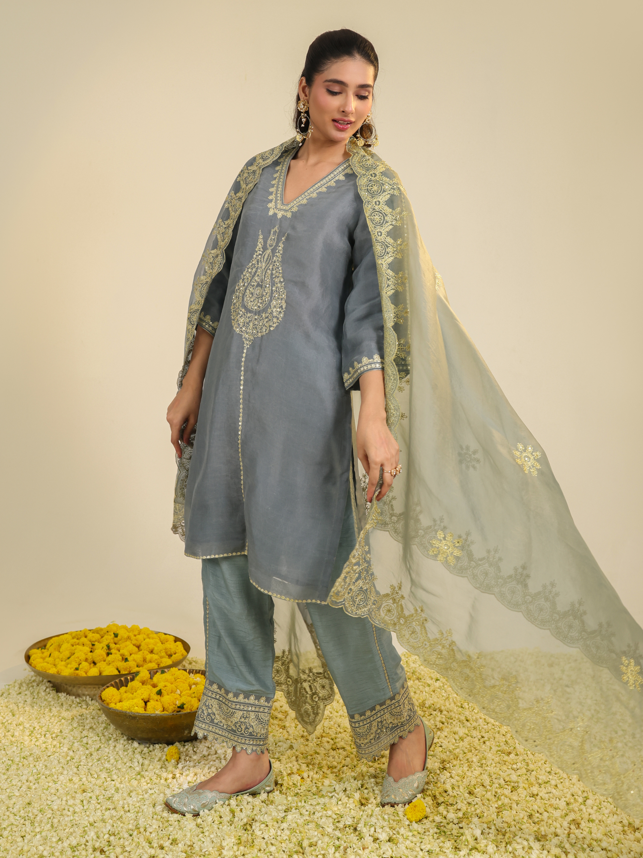 Mist Blue Janki Scalloped Kurta Set