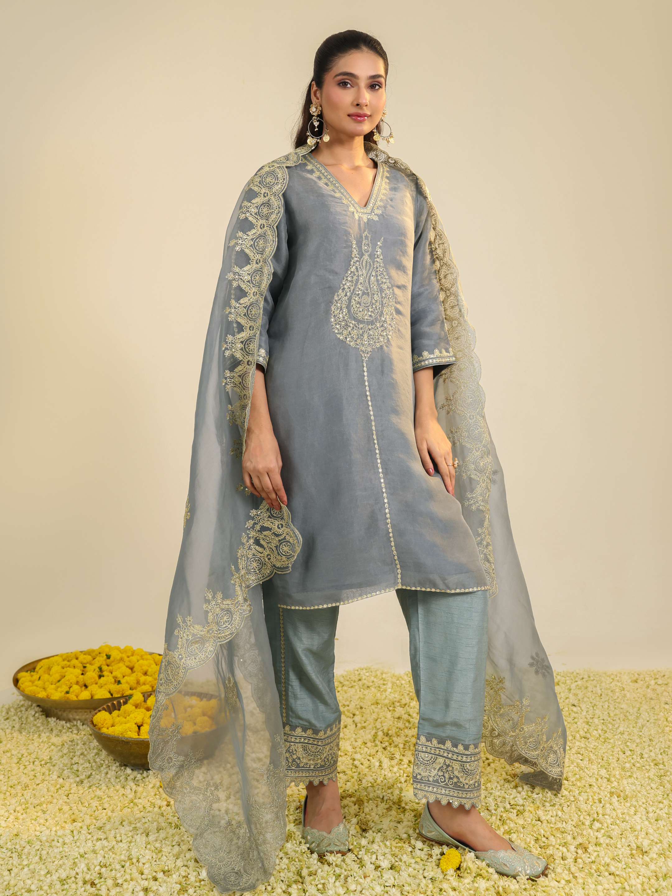Mist Blue Janki Scalloped Kurta Set