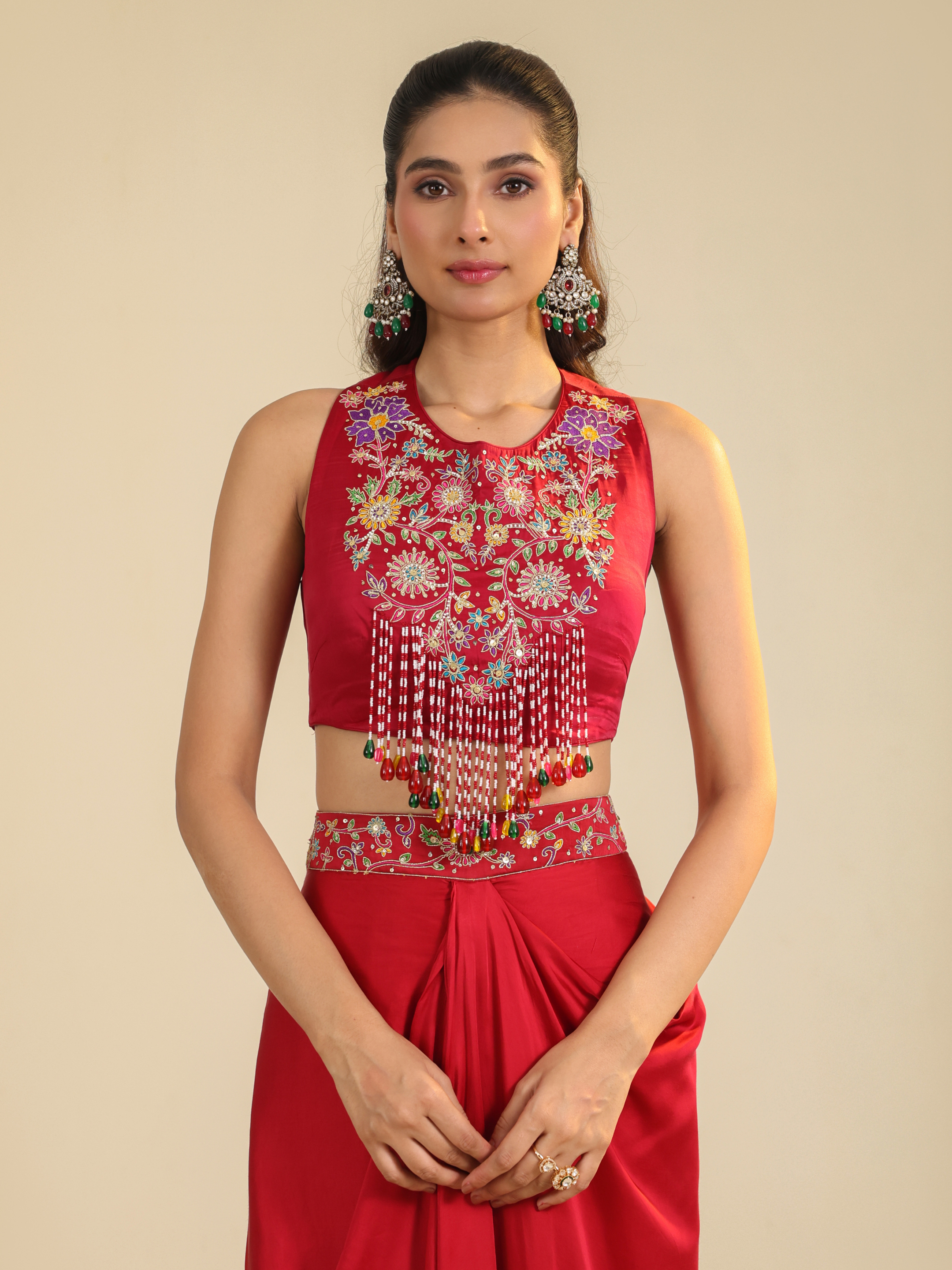 Red Gulbabo Dhoti Set
