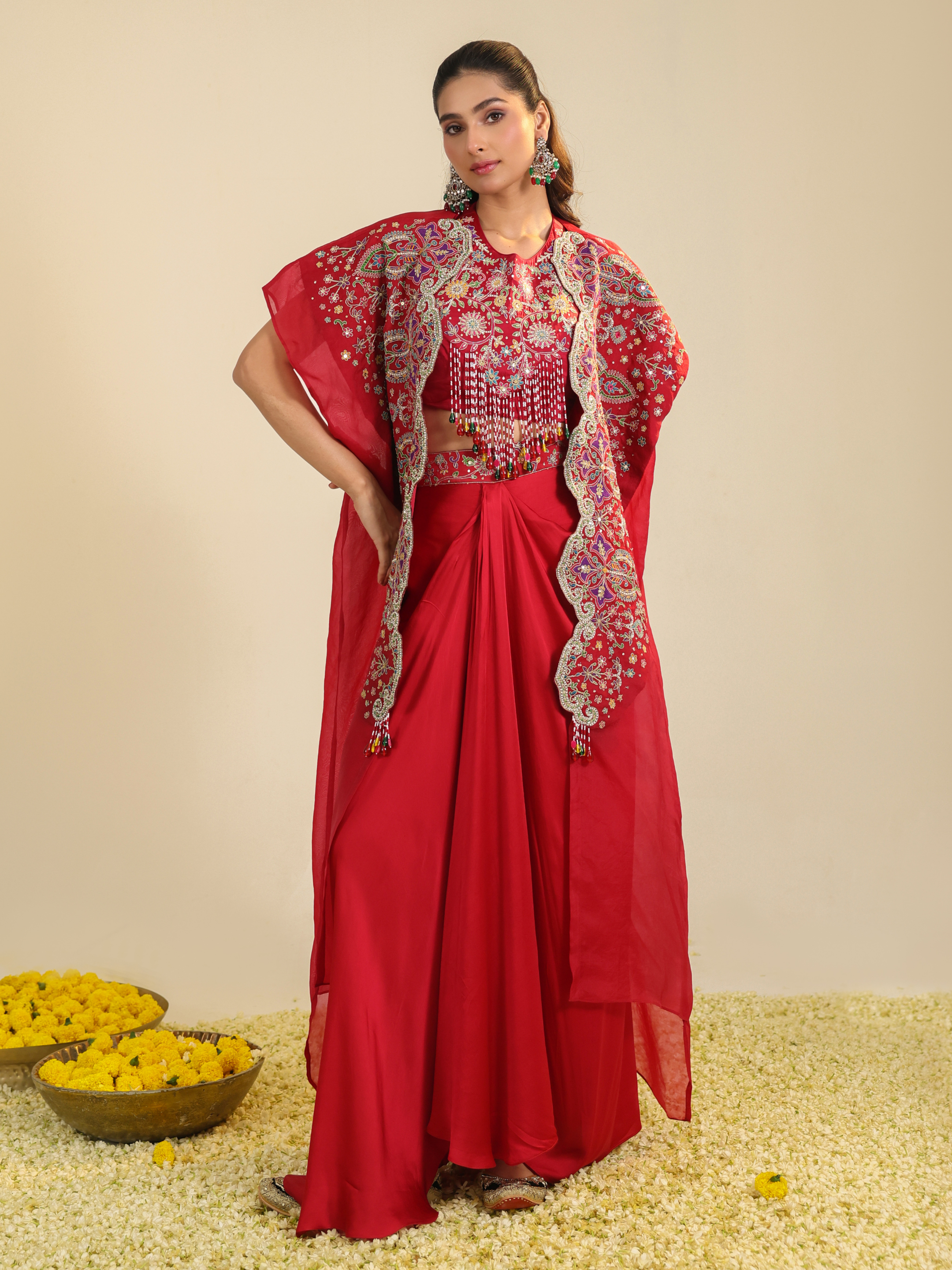 Red Gulbabo Dhoti Set