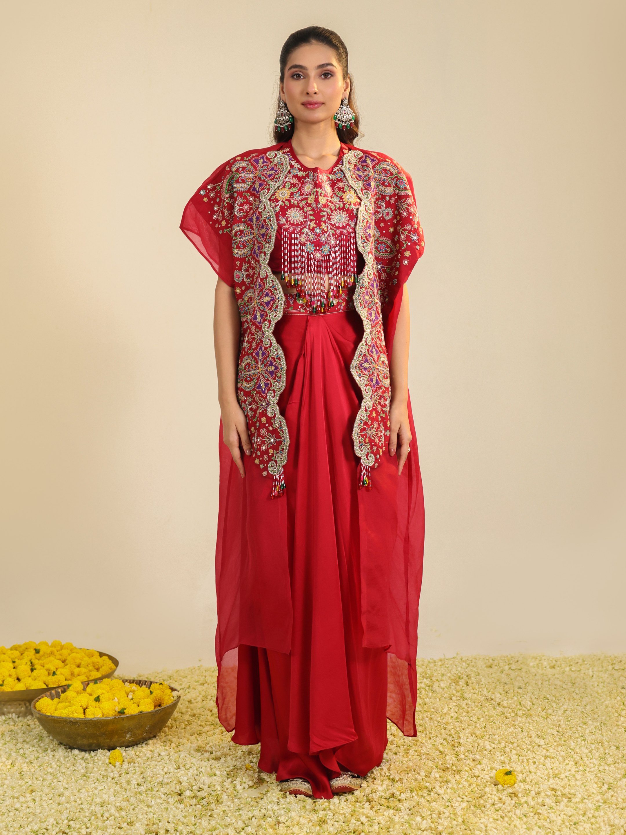 Red Gulbabo Dhoti Set
