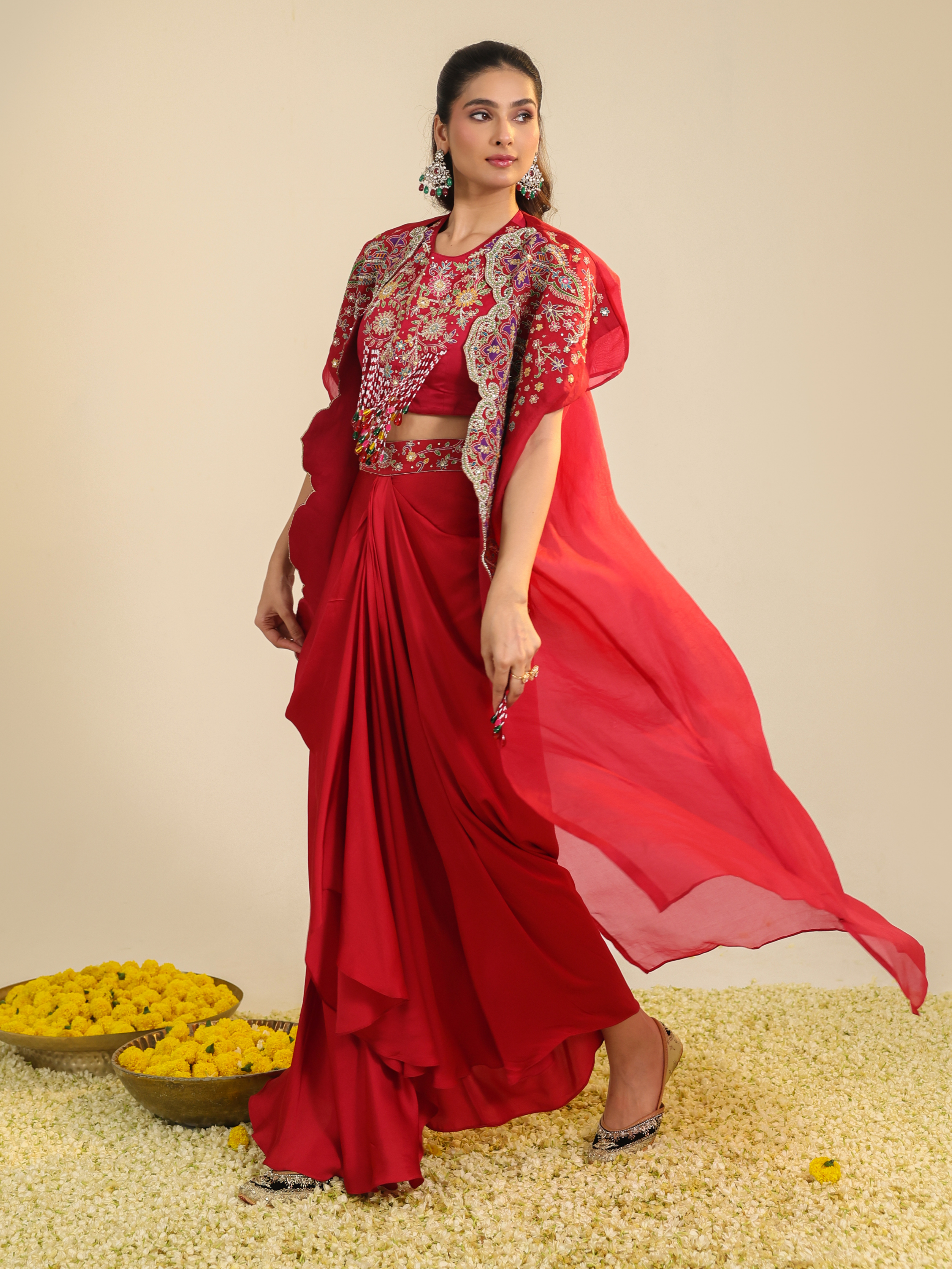 Red Gulbabo Dhoti Set