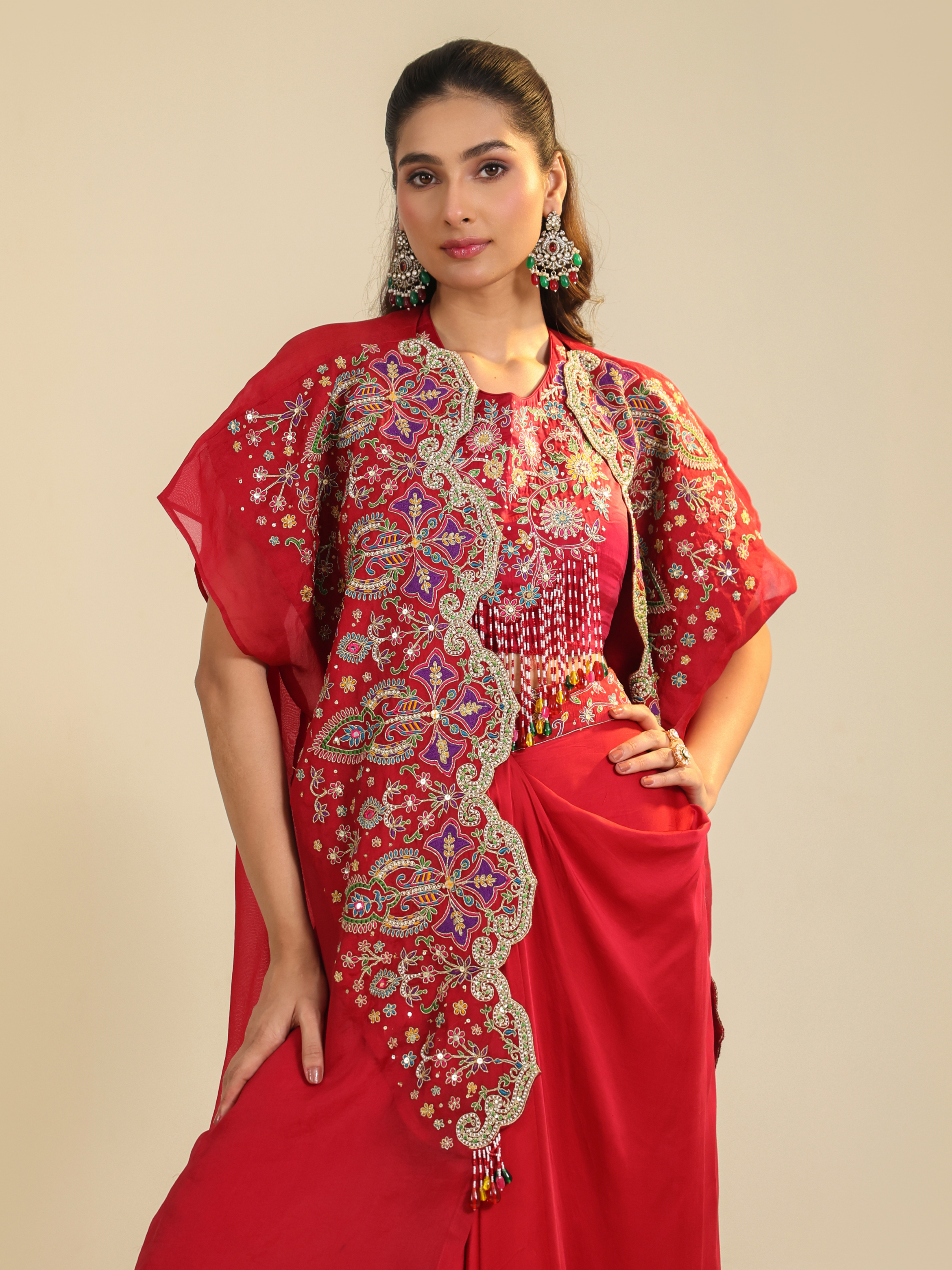 Red Gulbabo Dhoti Set