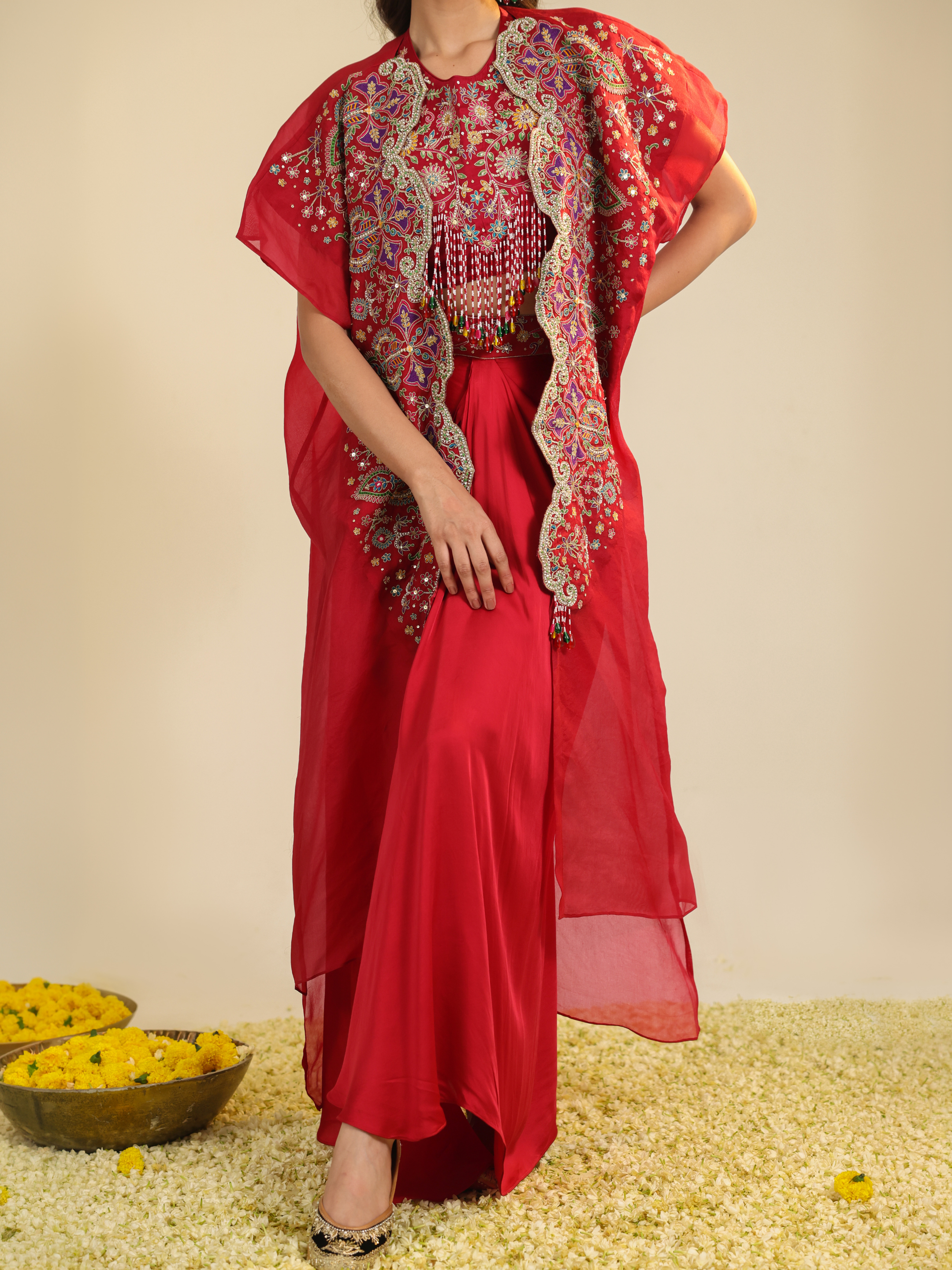Red Gulbabo Dhoti Set