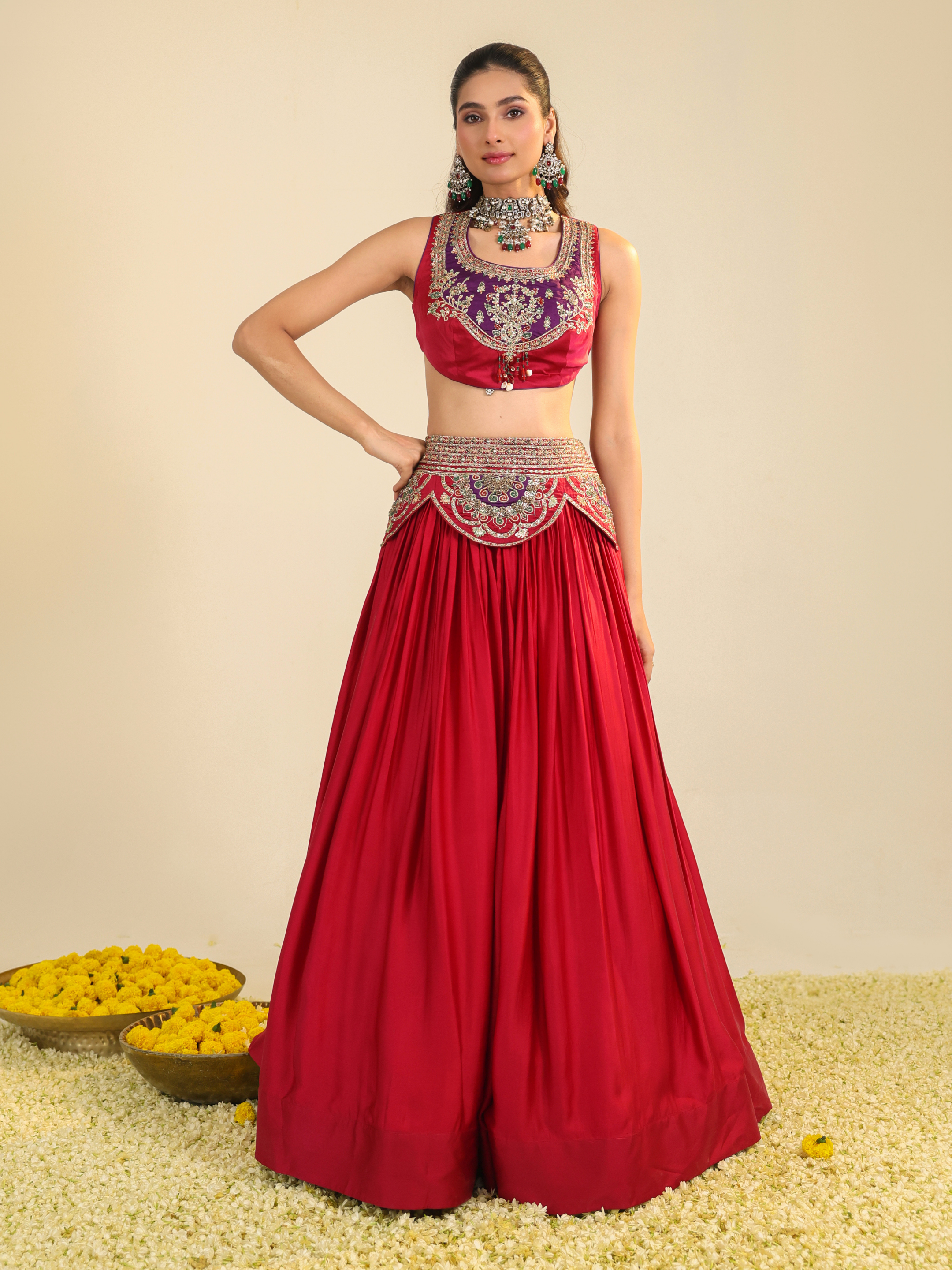 Deep Red Ira Lehenga Set