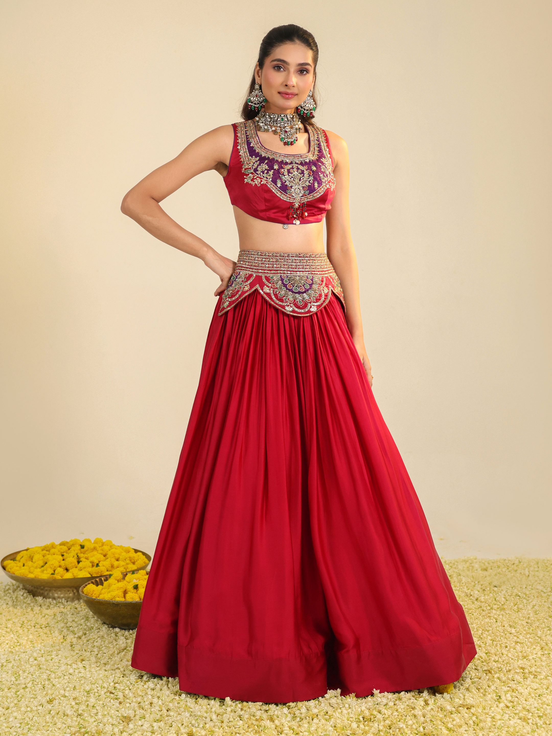 Deep Red Ira Lehenga Set