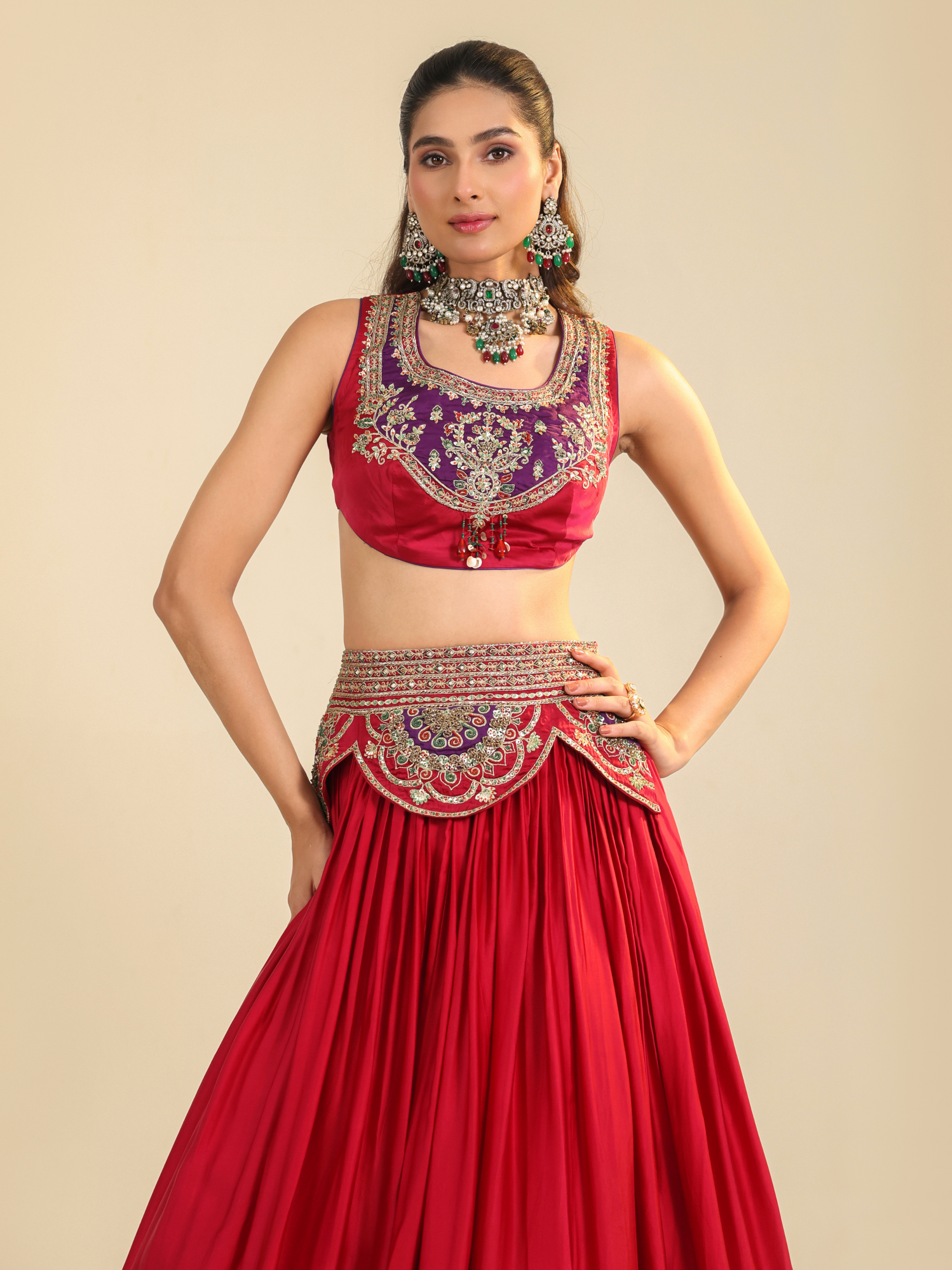 Deep Red Ira Lehenga Set