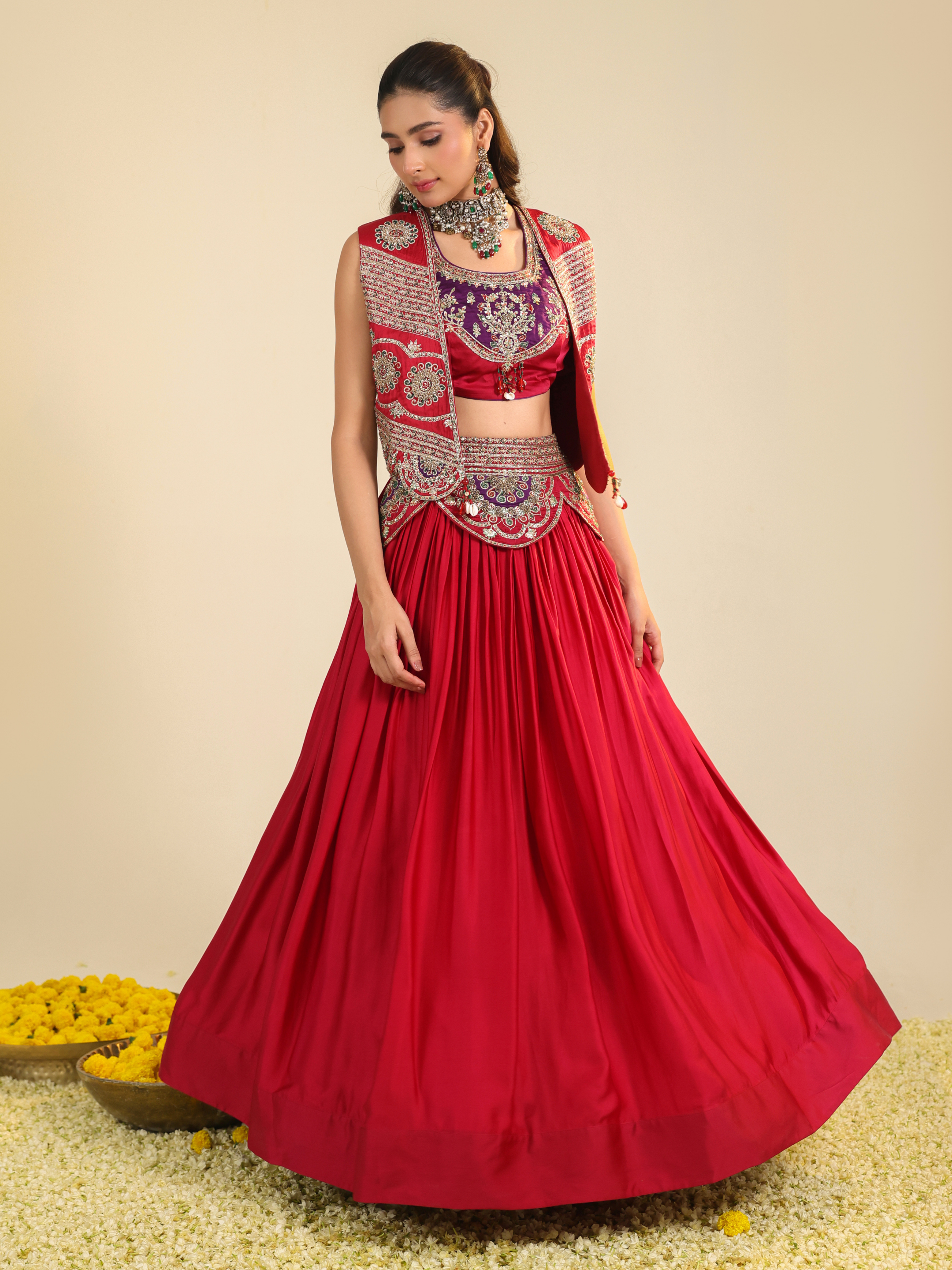 Deep Red Ira Lehenga Set