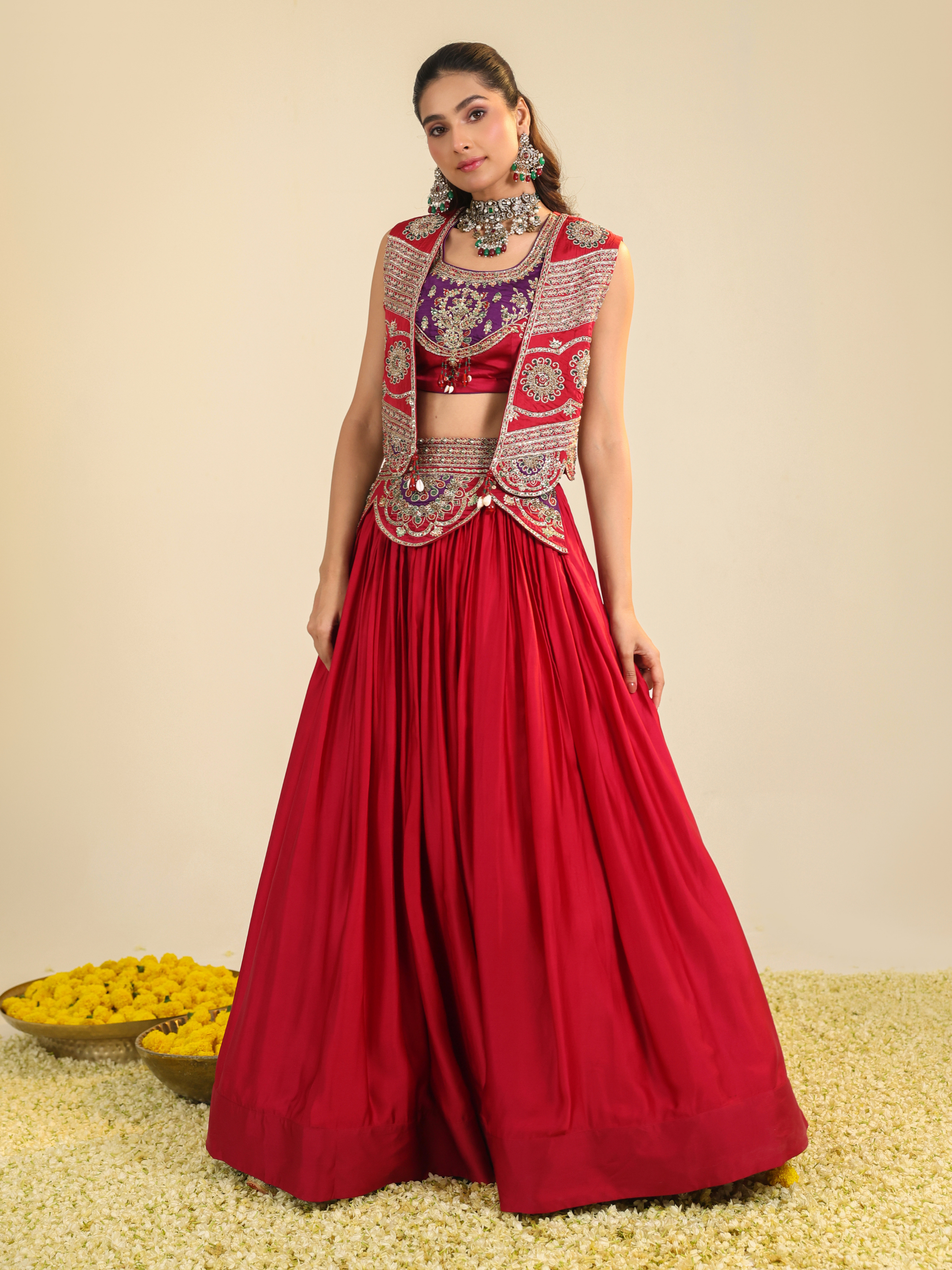 Deep Red Ira Lehenga Set