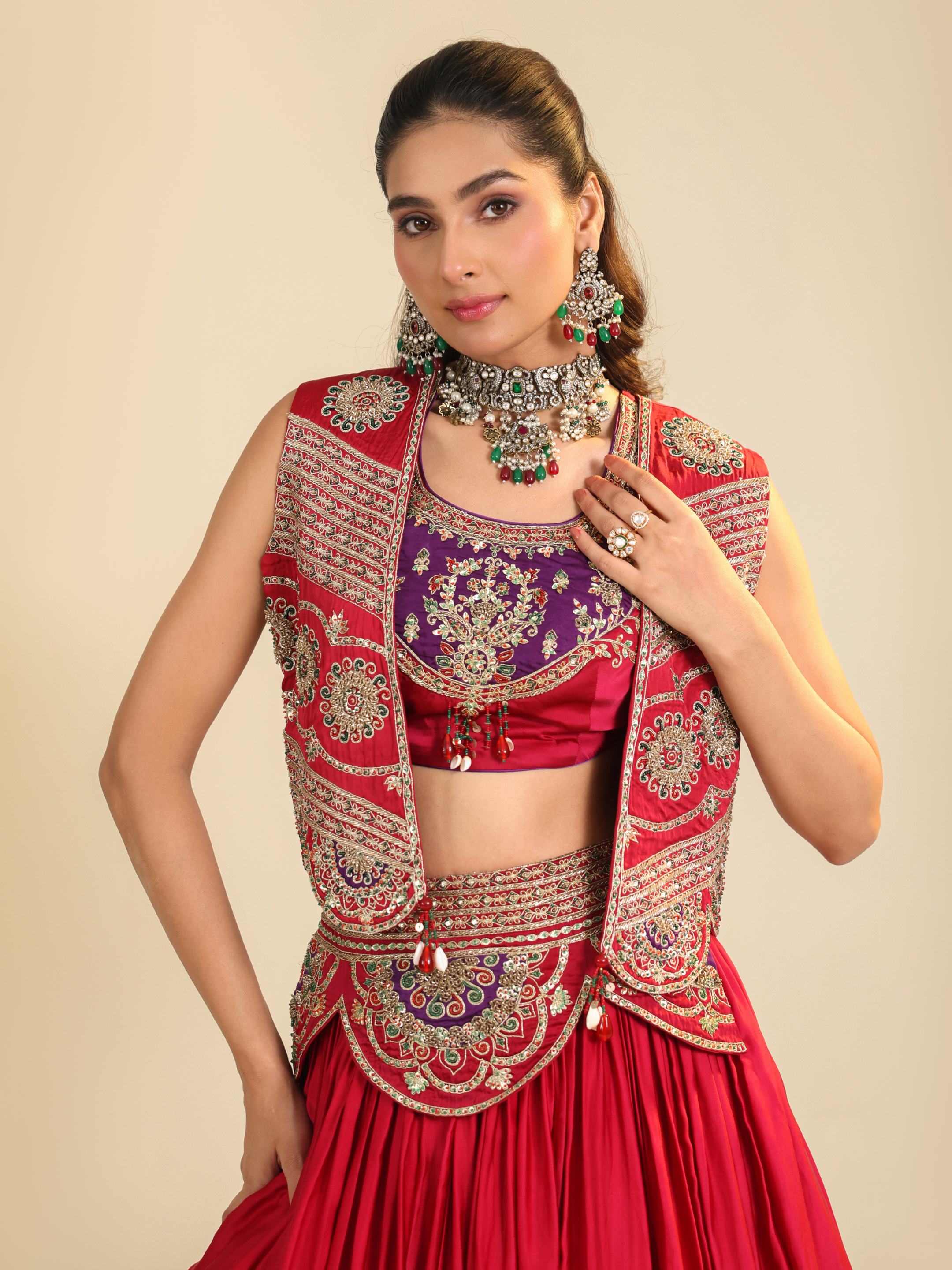 Deep Red Ira Lehenga Set