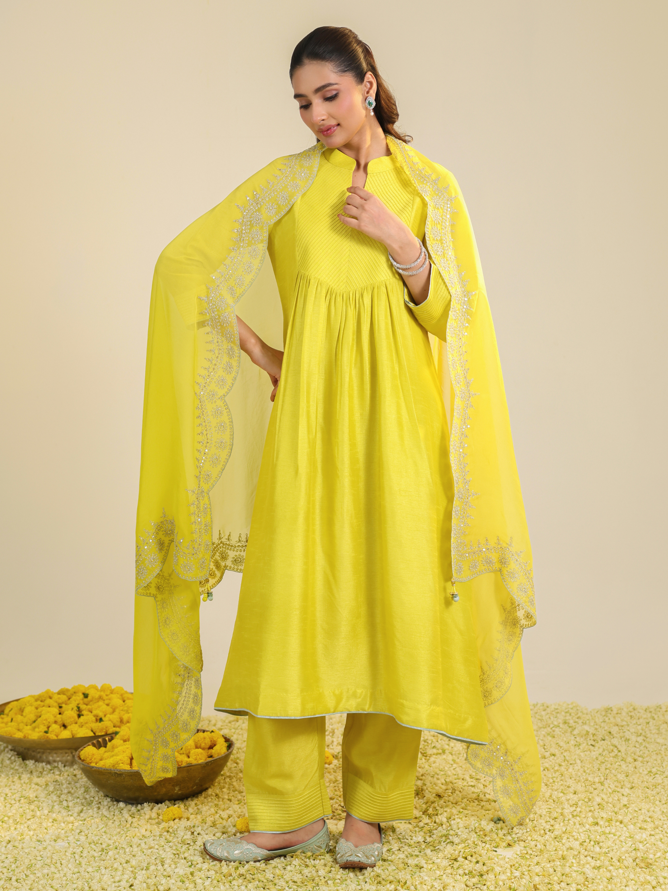 Yellow Scalloped Kurta Set