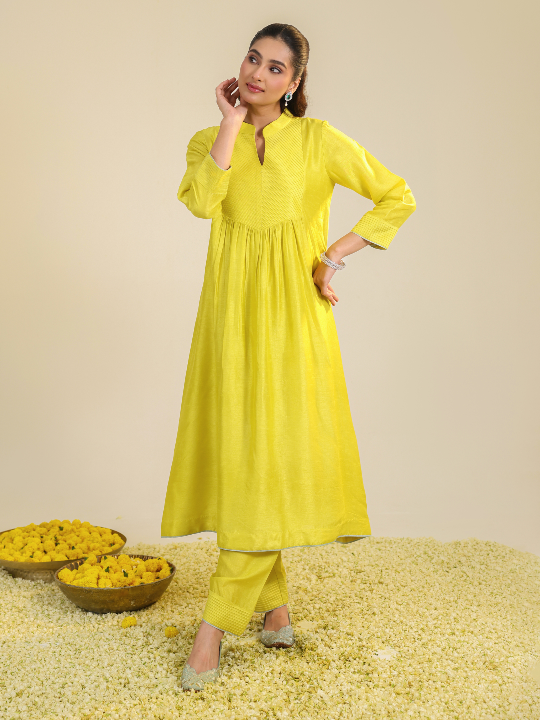 Yellow Scalloped Kurta Set