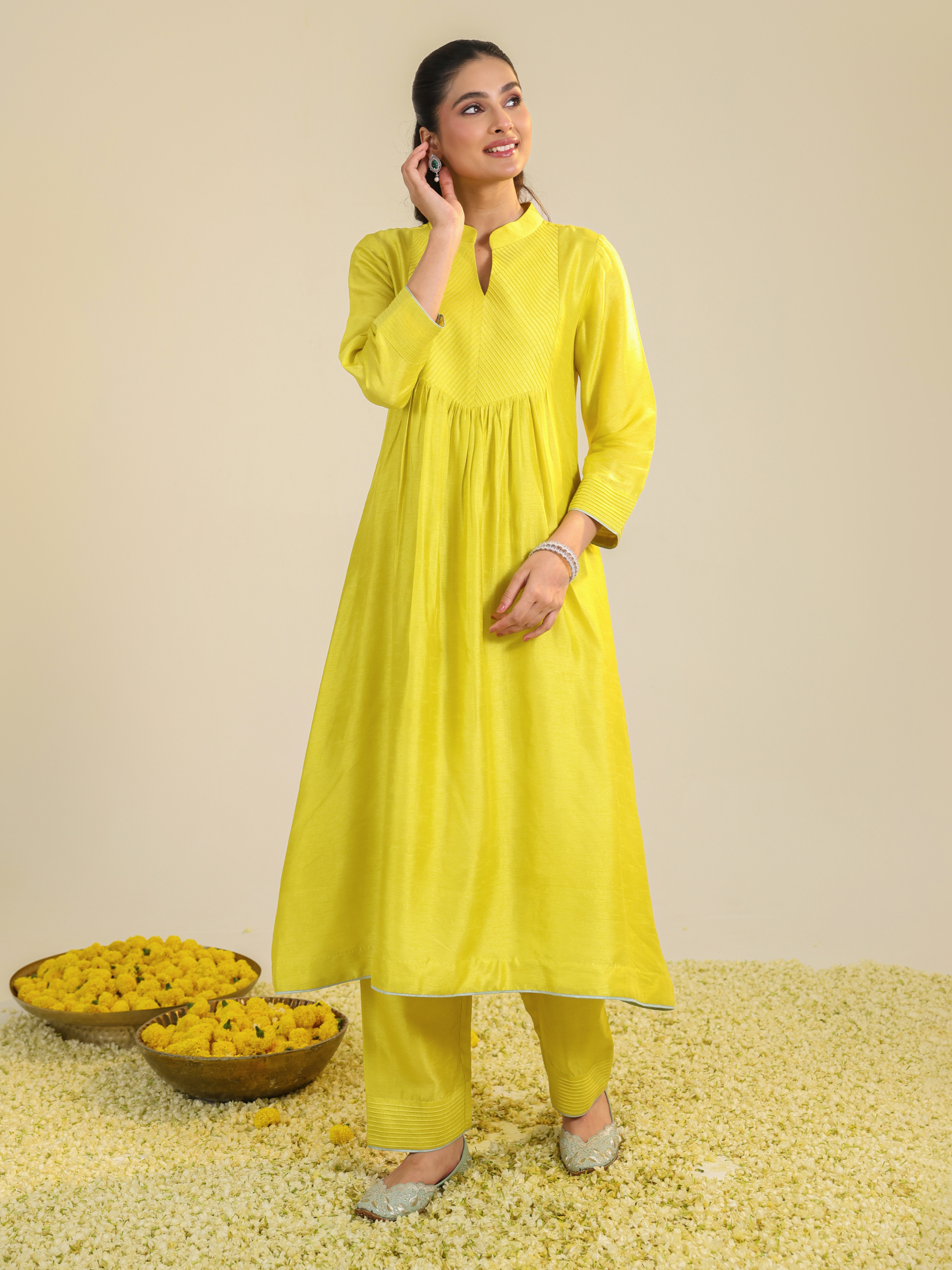 Yellow Scalloped Kurta Set
