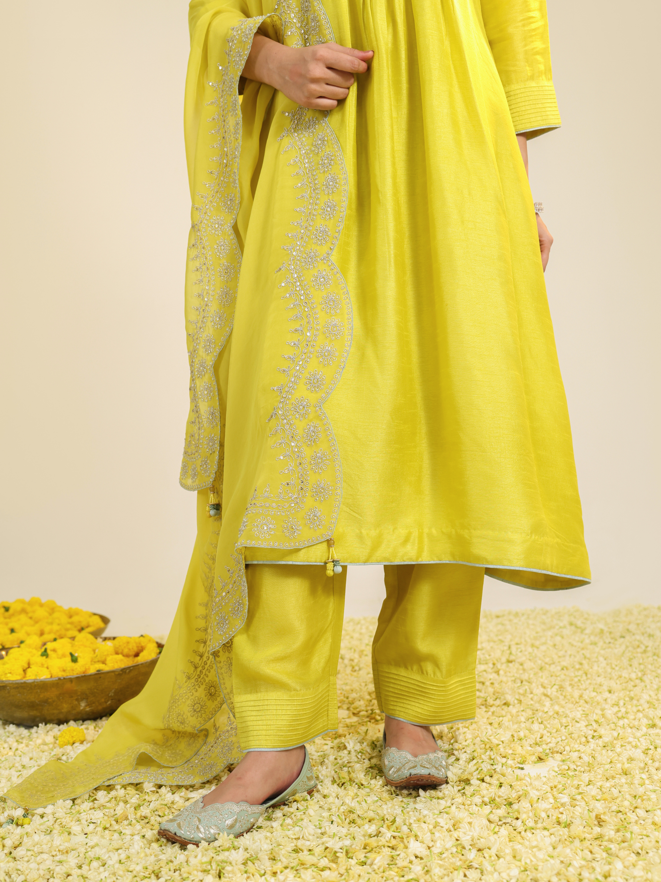 Yellow Scalloped Kurta Set