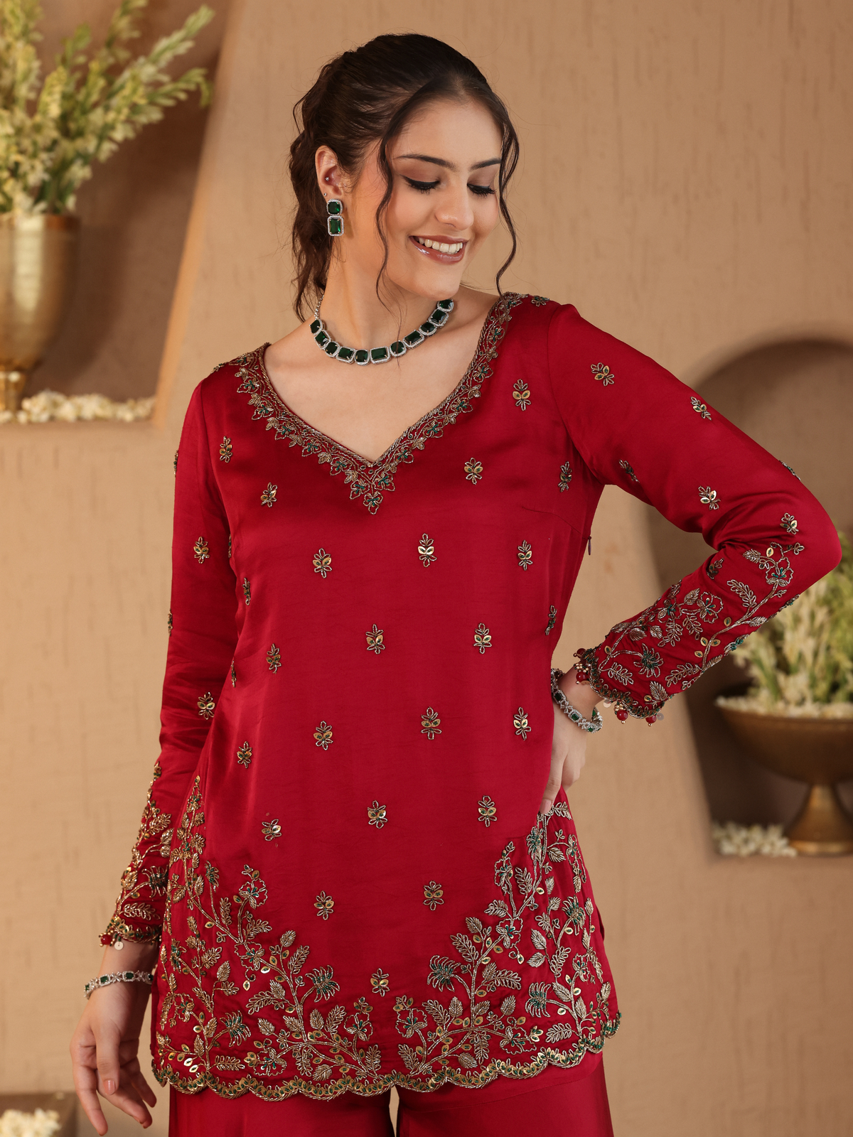 Red Hania Sharara Set