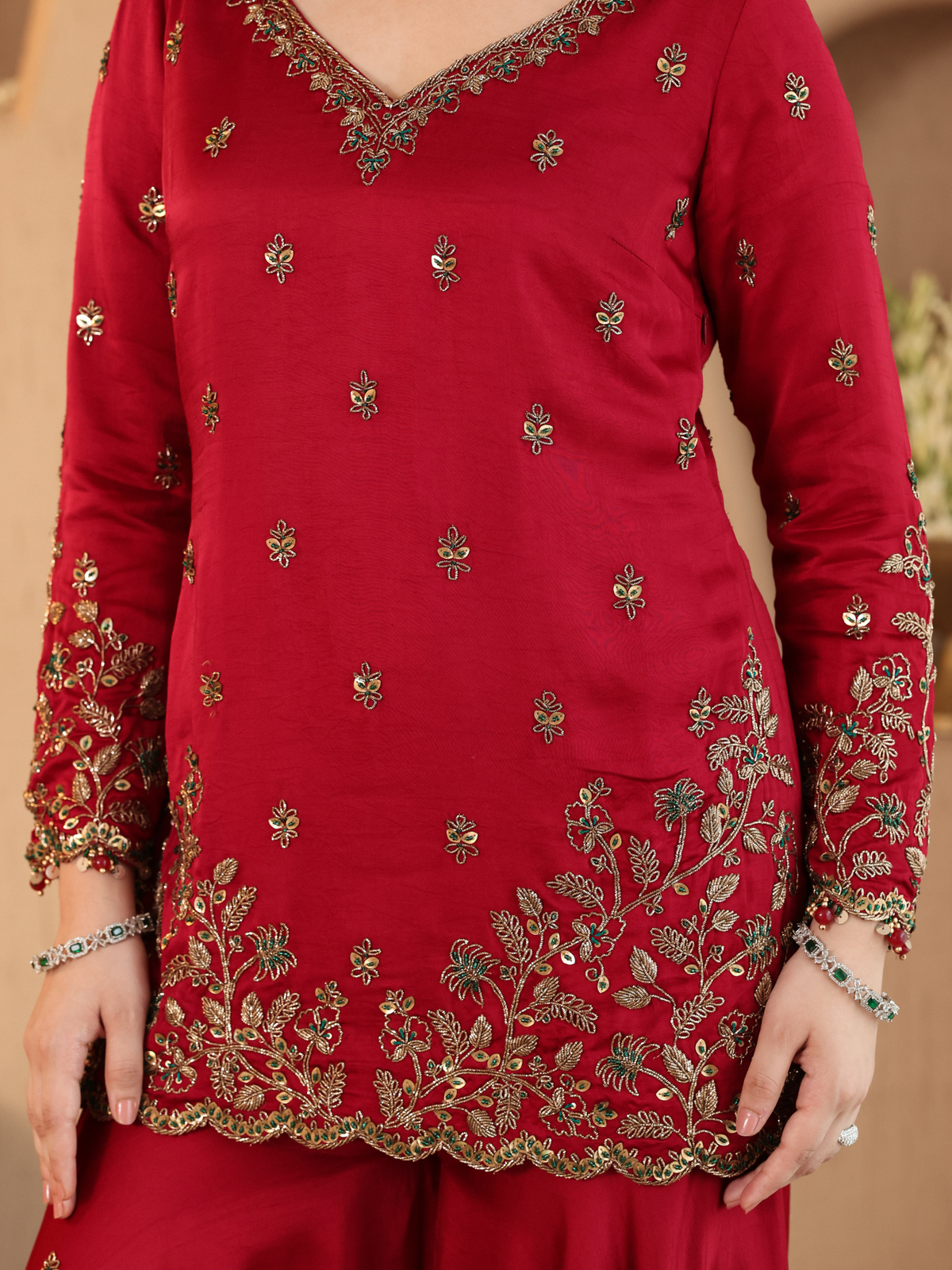 Red Hania Sharara Set
